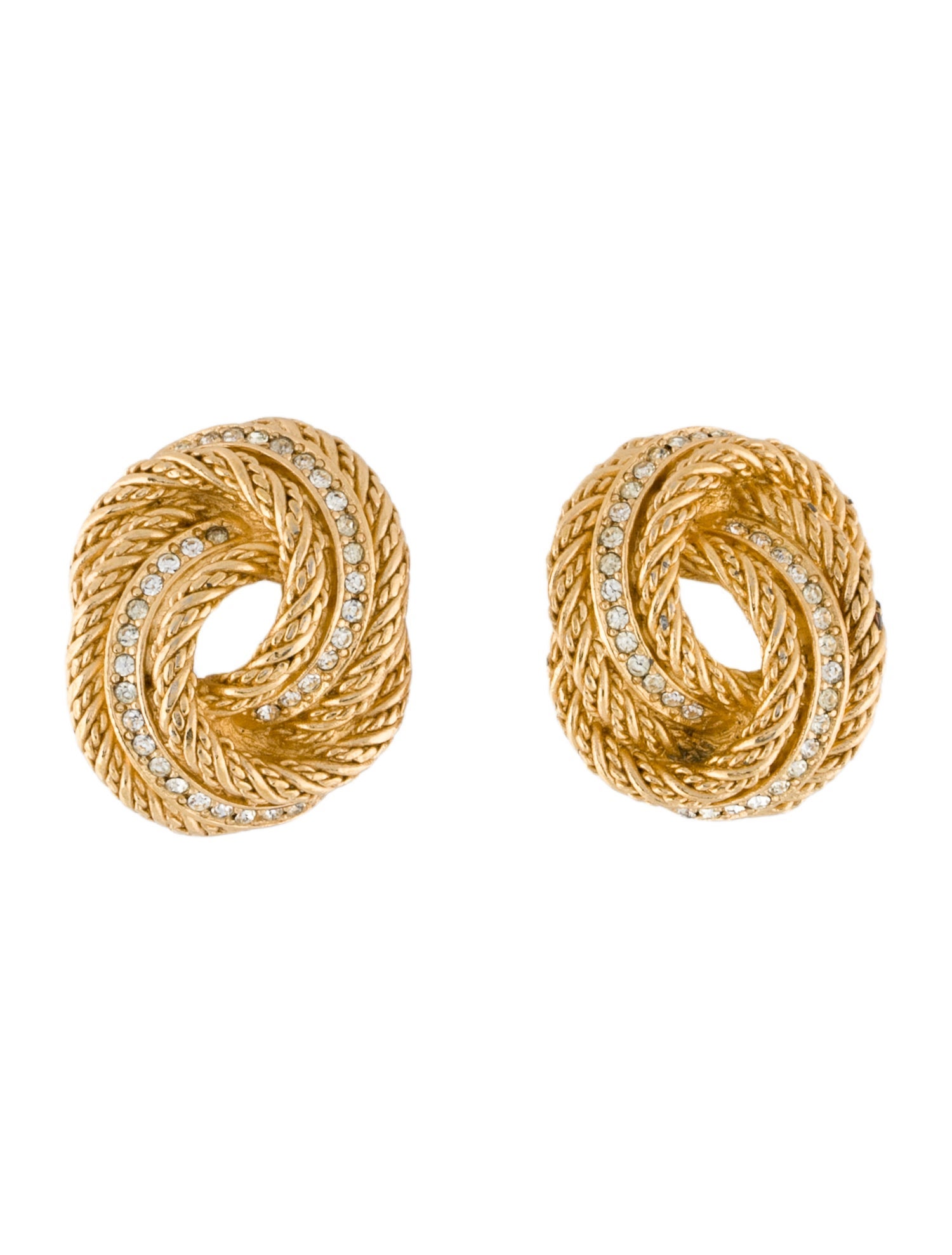 Christian Dior Vintage Crystal Knot Clip-On Earrings