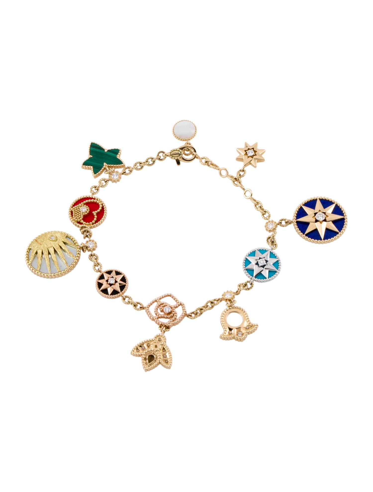 Christian Dior 18K Multistone & Diamond Rose Des Vents Charm Bracelet