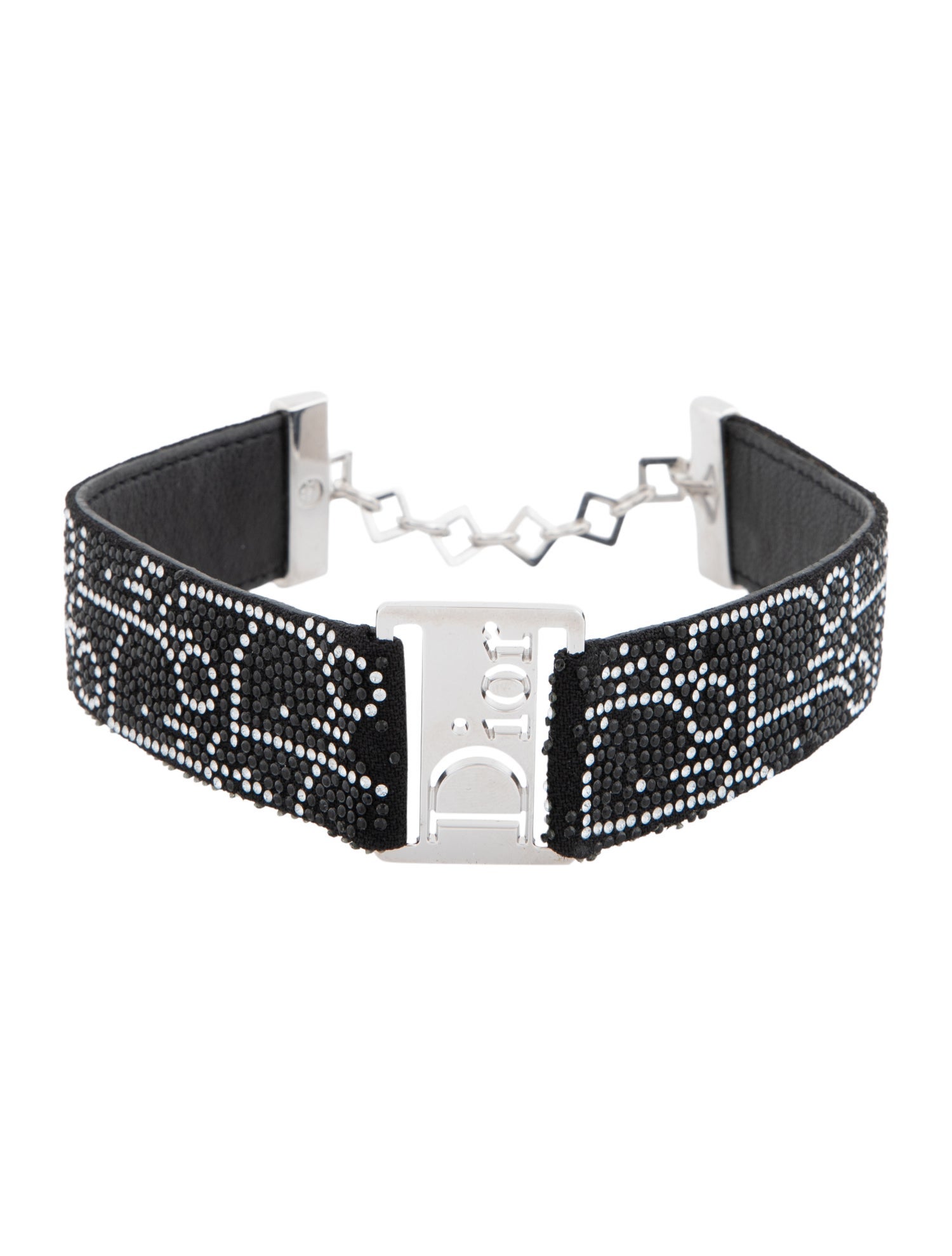Christian Dior Leather & Crystal Choker Necklace
