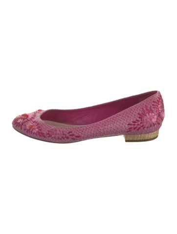 Pre-owned Dior Snakeskin Animal Print Ballet Flats In Pink