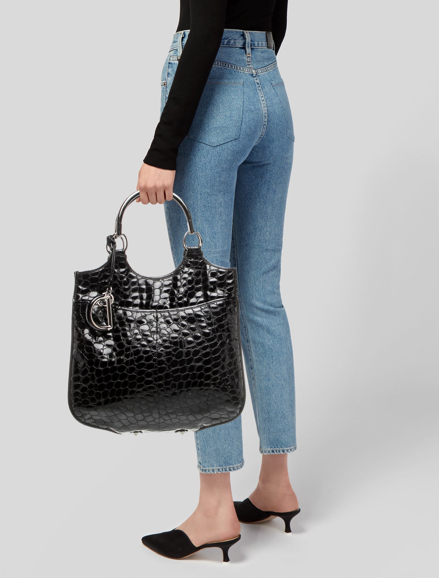 Christian Dior Patent Leather Croc-Embossed 61 Tote Vintage