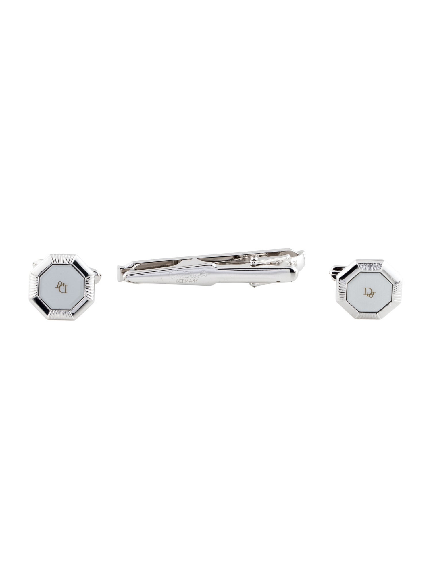 Christian Dior Vintage Resin Logo Tie Pin & Cufflinks Set