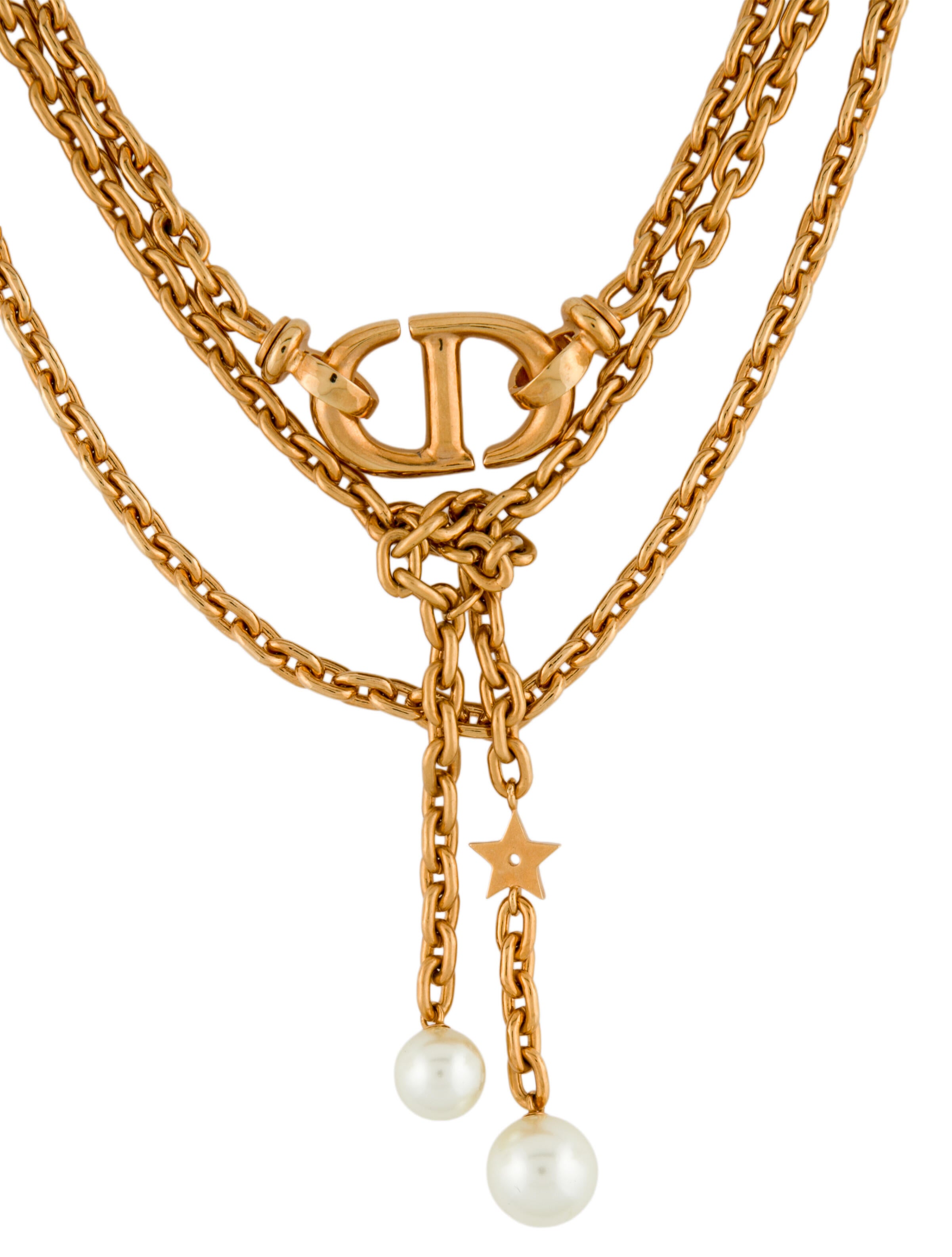 Christian Dior Faux Pearl CD Multistrand Neckklace