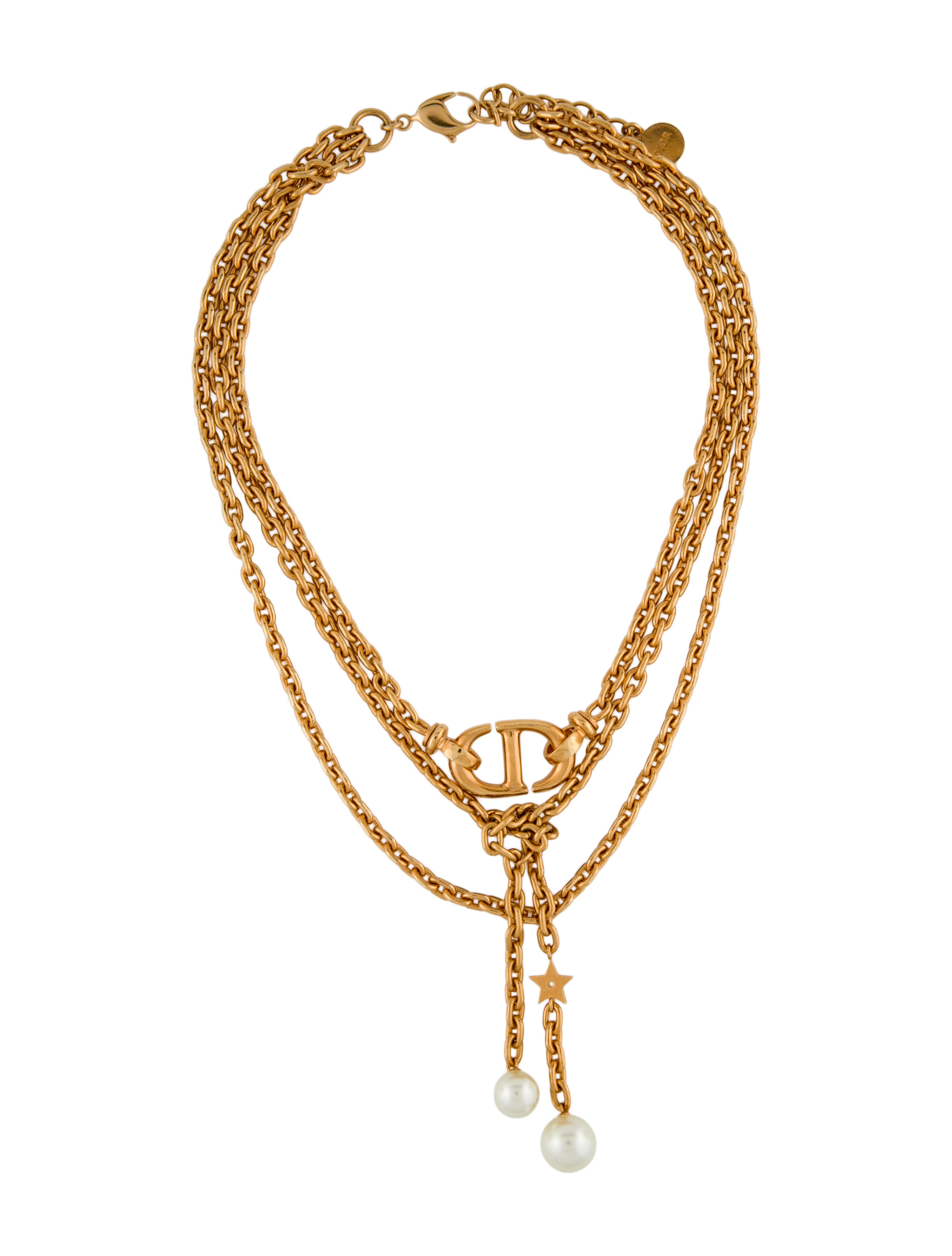 Christian Dior Faux Pearl CD Multistrand Neckklace