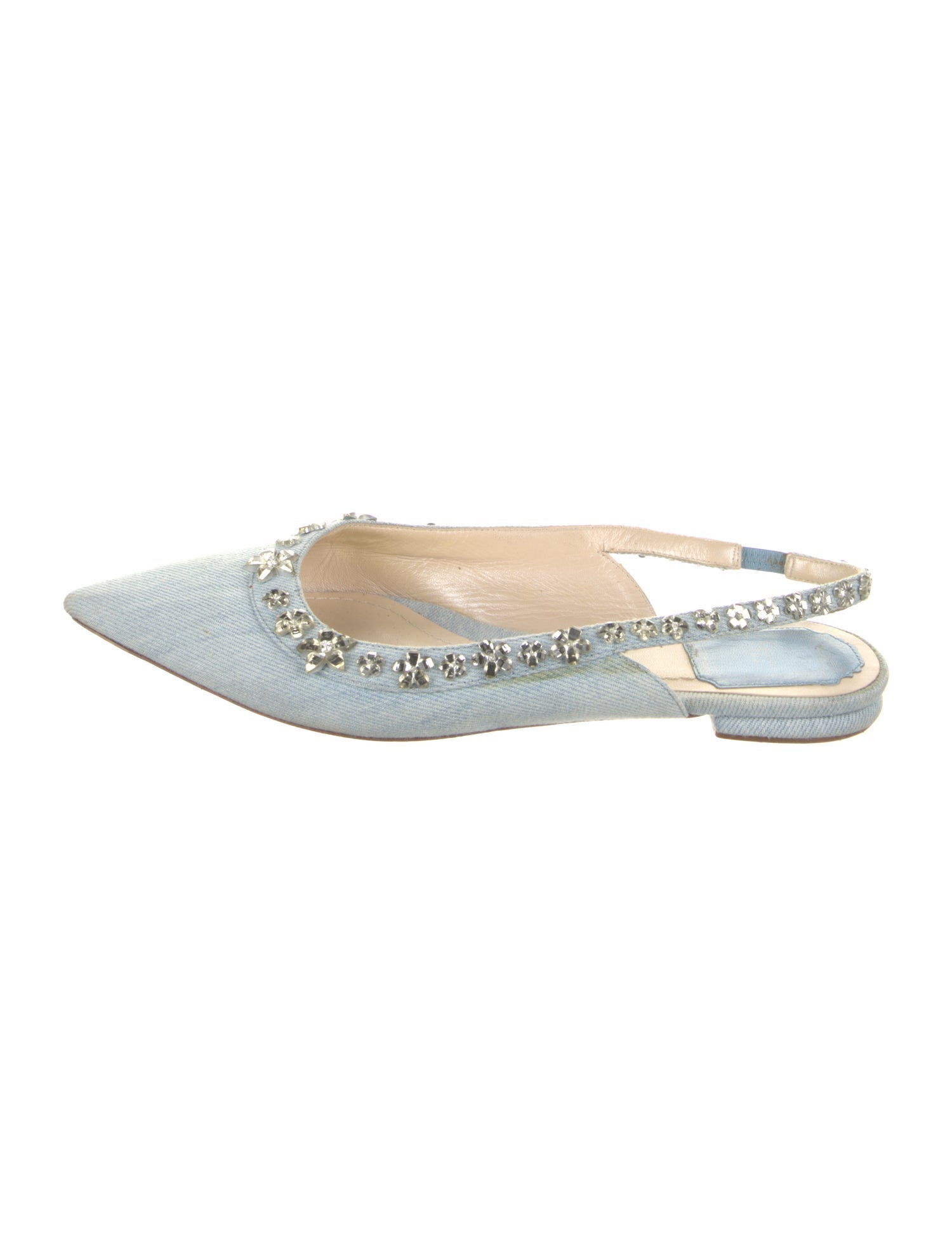 Christian Dior Denim Crystal Embellishments Slingback Flats