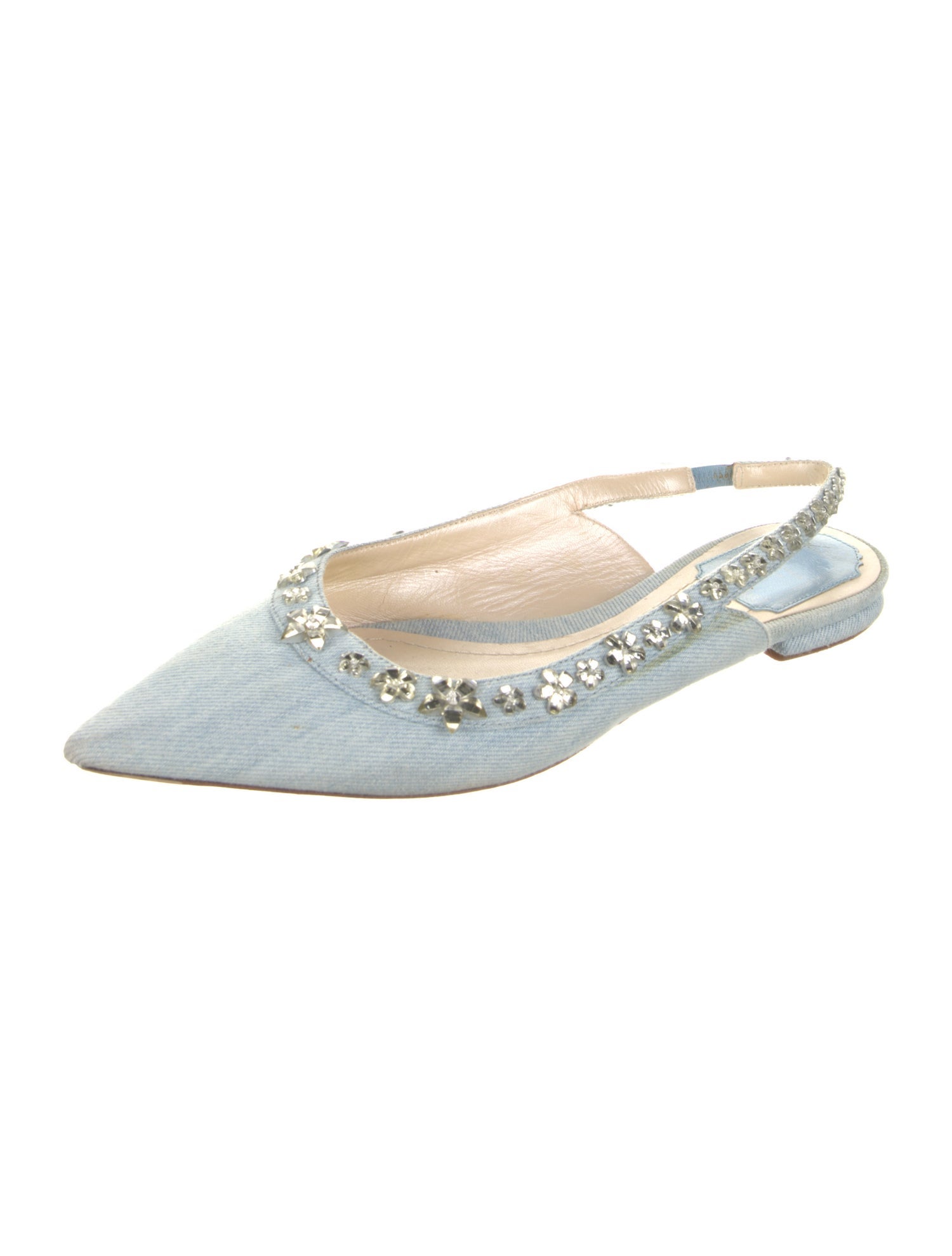 Christian Dior Denim Crystal Embellishments Slingback Flats