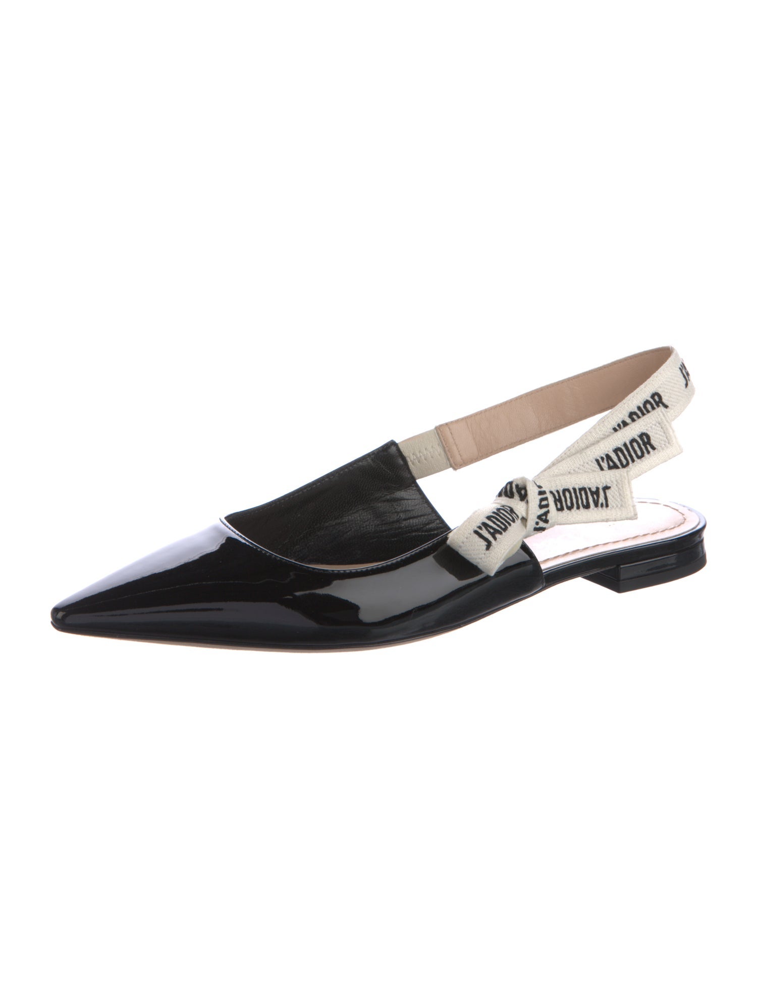 Christian Dior Patent Leather Bow Accents Slingback Flats