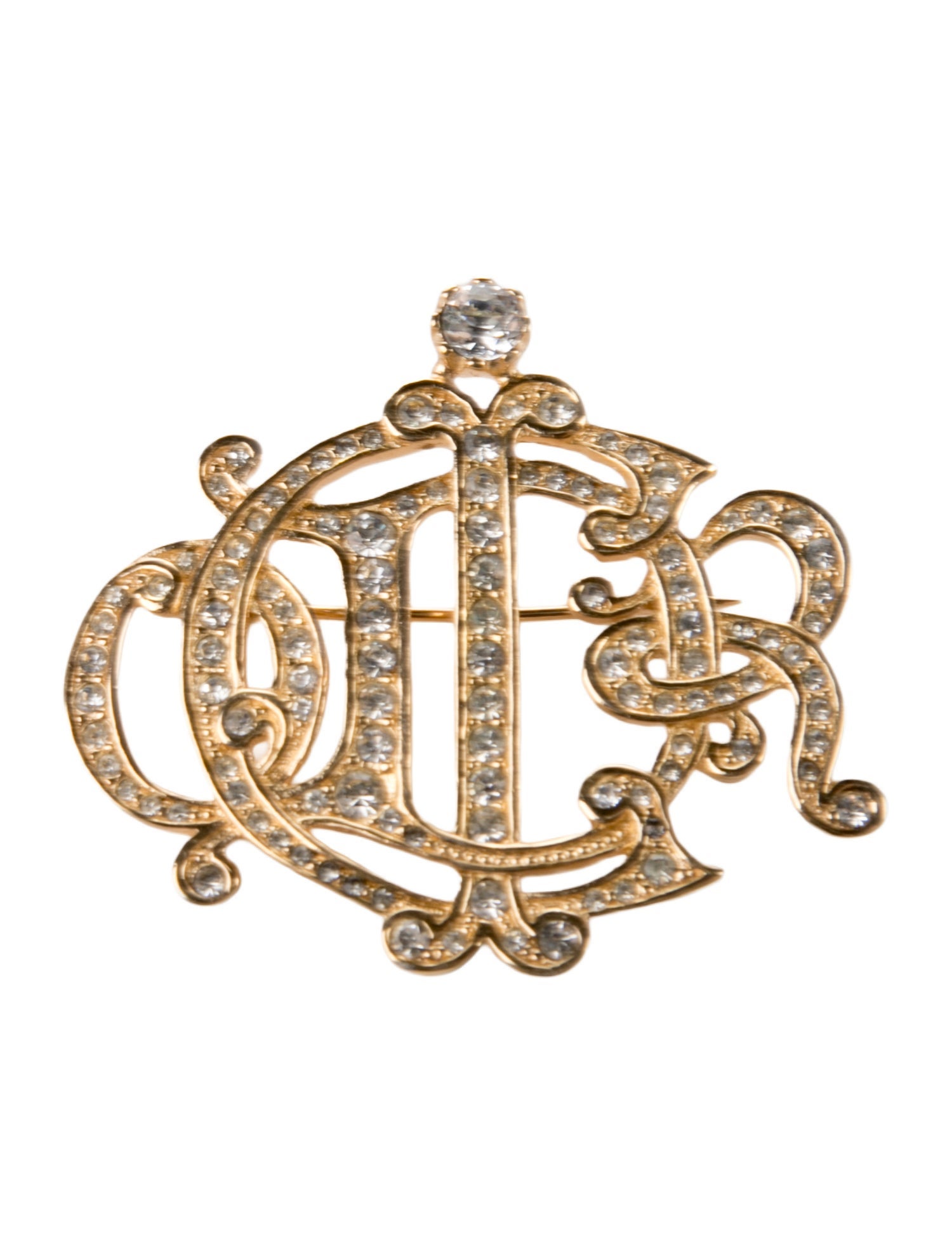 Christian Dior Vintage Crystal Monogram Brooch