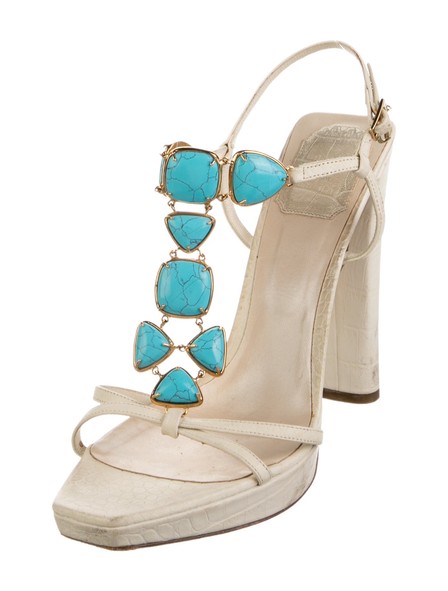 Christian Dior Embossed Leather T-Strap Sandals
