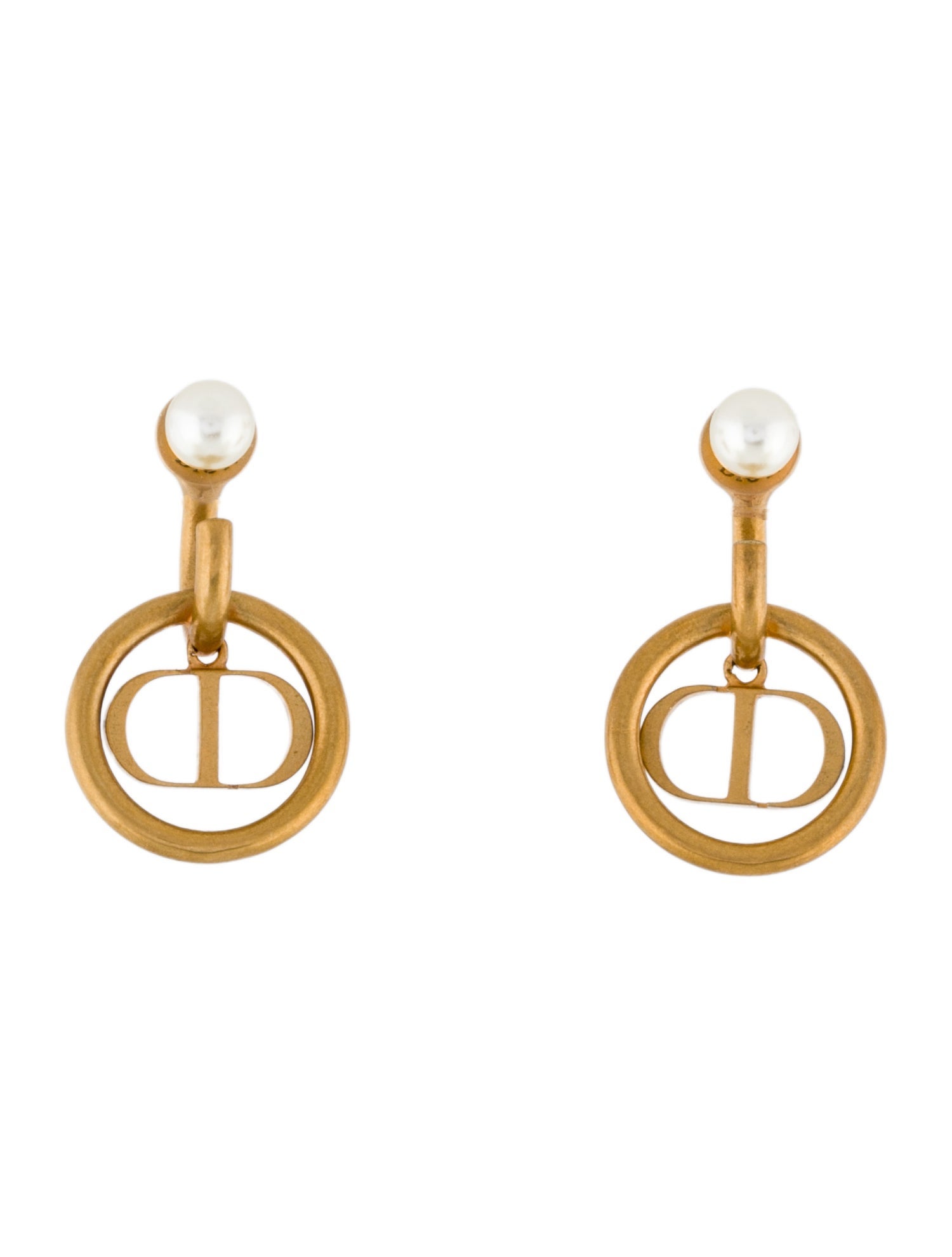 Christian Dior Faux Pearl 30 Montaigne Logo Drop Earrings