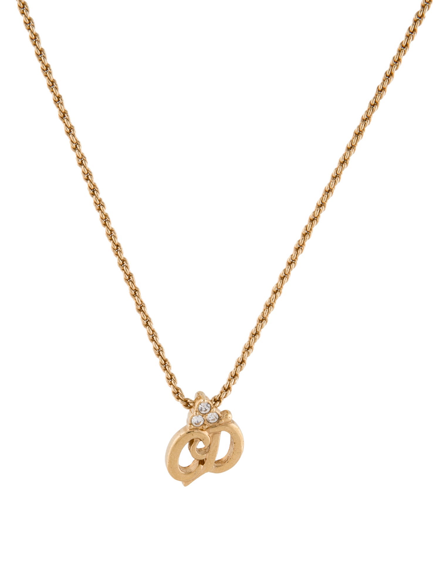 Christian Dior Vintage Crystal CD Pendant Necklace