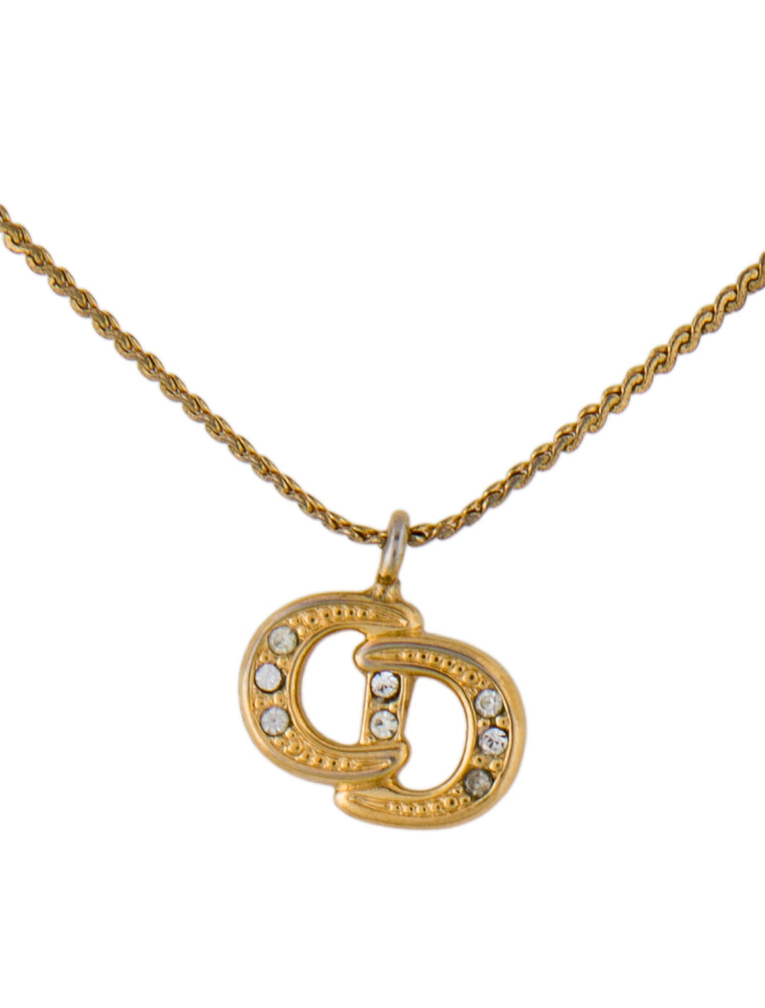 Christian Dior Vintage Crystal "CD" Pendant Necklace