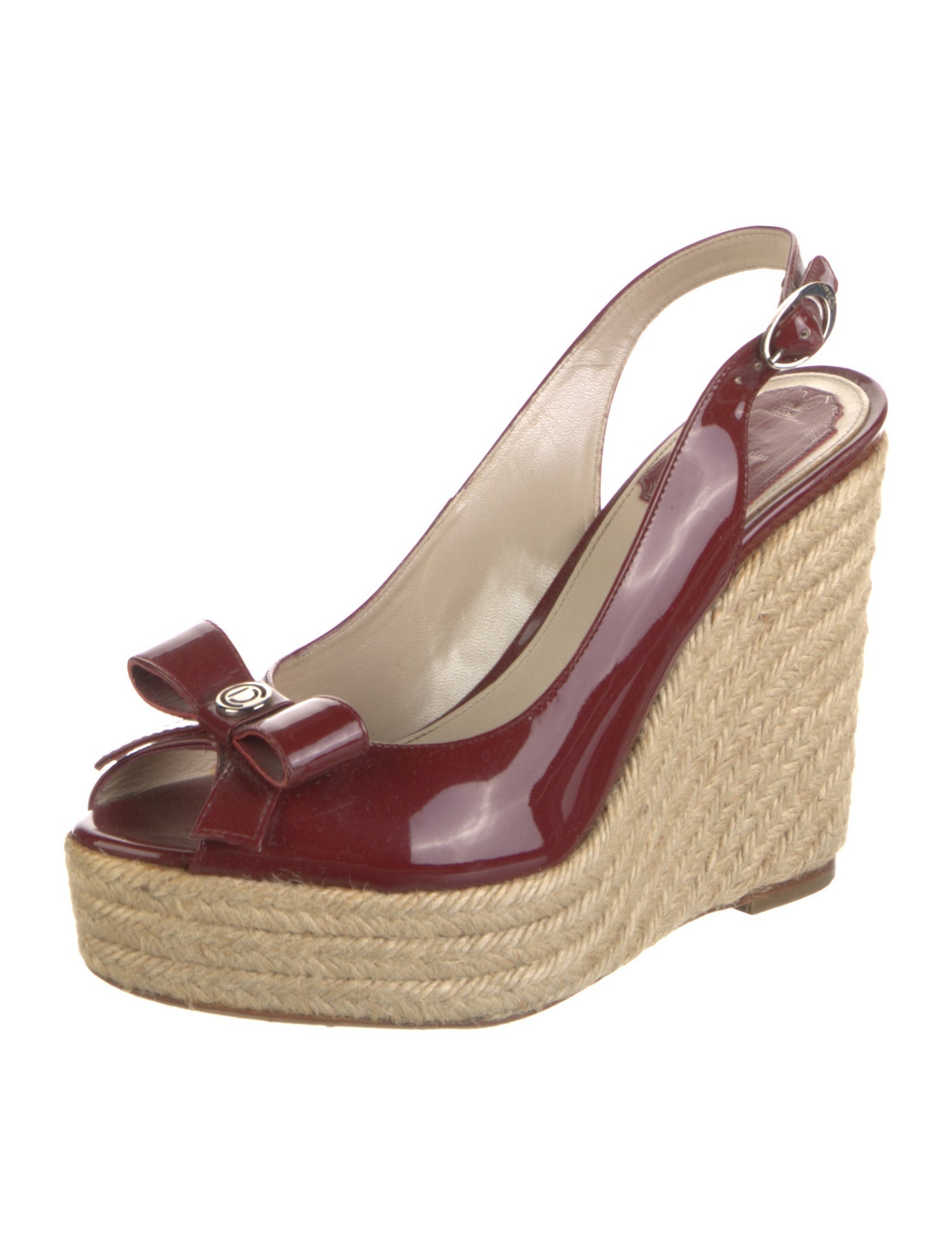 Christian Dior Patent Leather Bow Accents Slingback Pumps