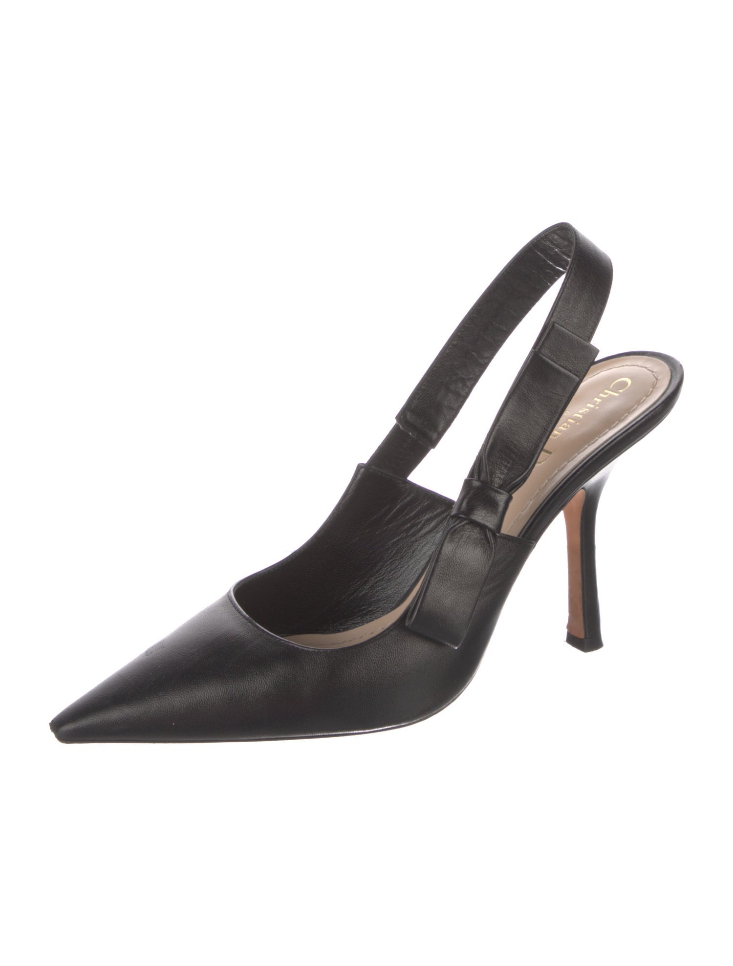 Christian Dior Leather Bow Accents Slingback Pumps