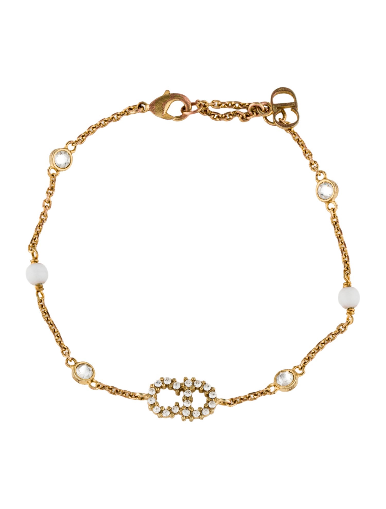 Christian Dior Faux Pearl & Crystal Clair D Lune Station Bracelet