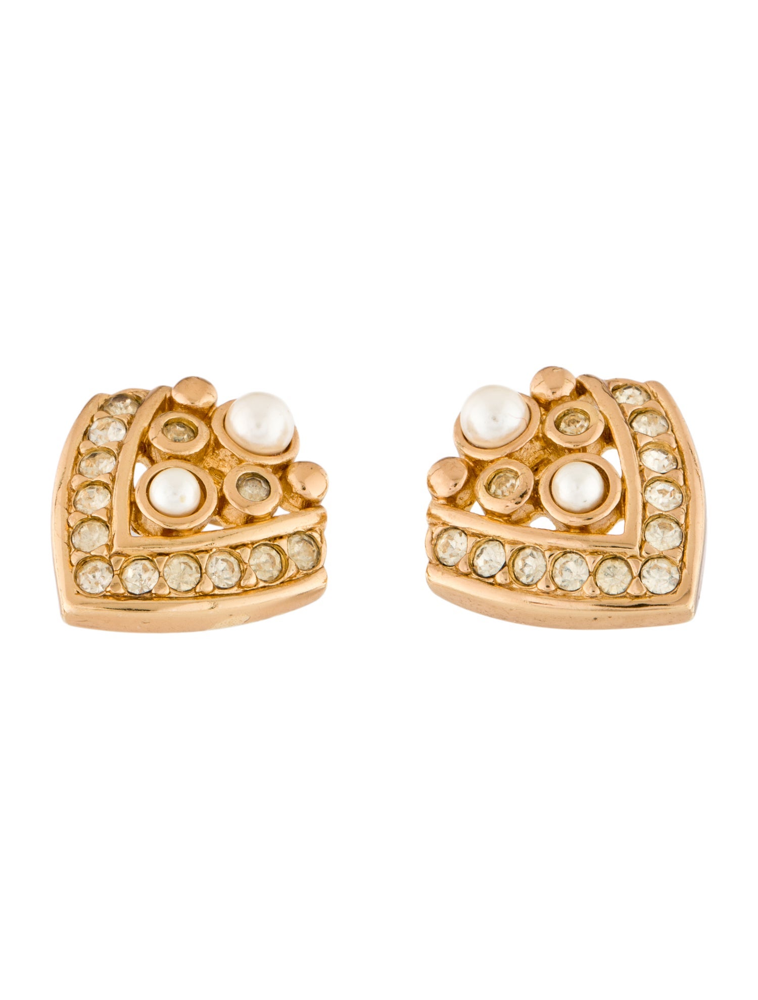 Christian Dior Vintage Faux Pearl & Crystal Stud Earrings