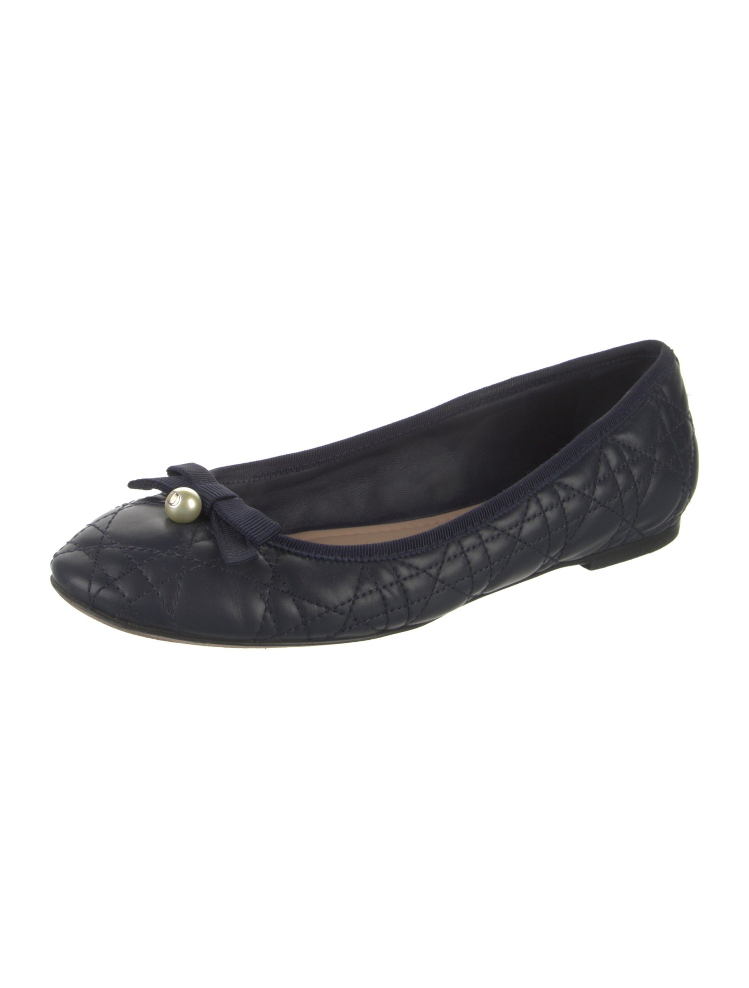 Christian Dior Faux Pearl Accents Leather Flats