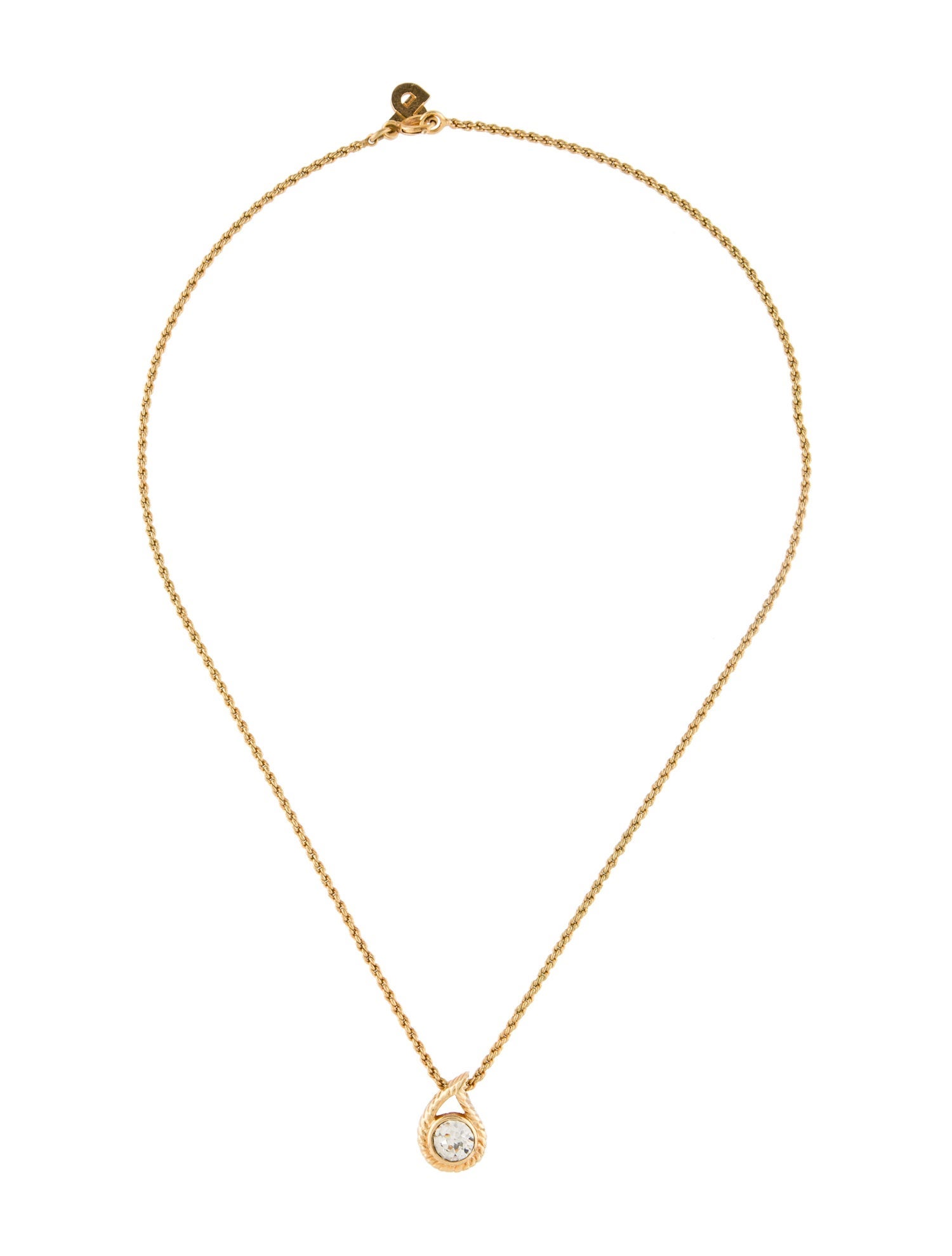 Christian Dior Vintage Crystal Teardrop Pendant Necklace
