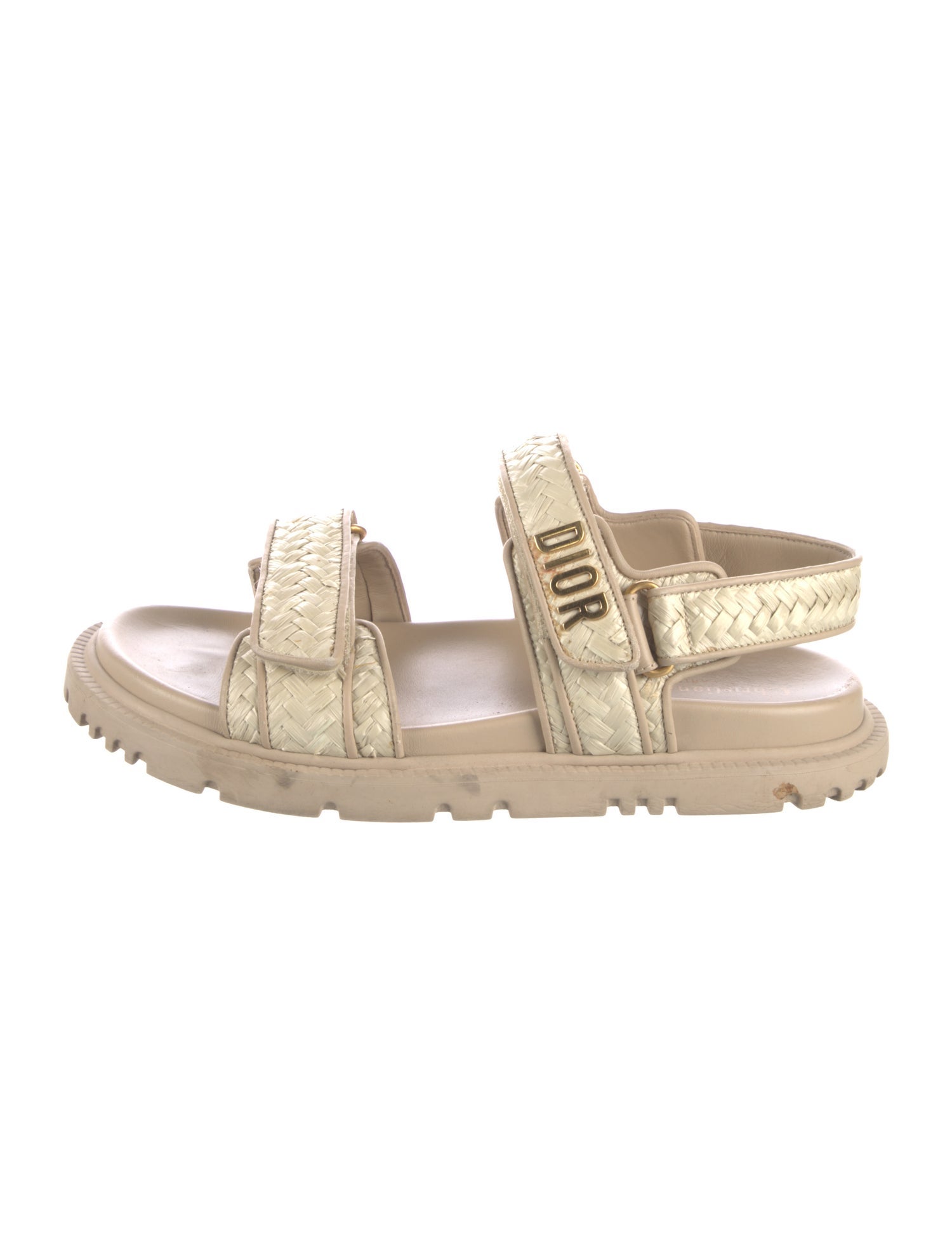 Christian Dior Straw Leather Trim Embellishment Espadrilles