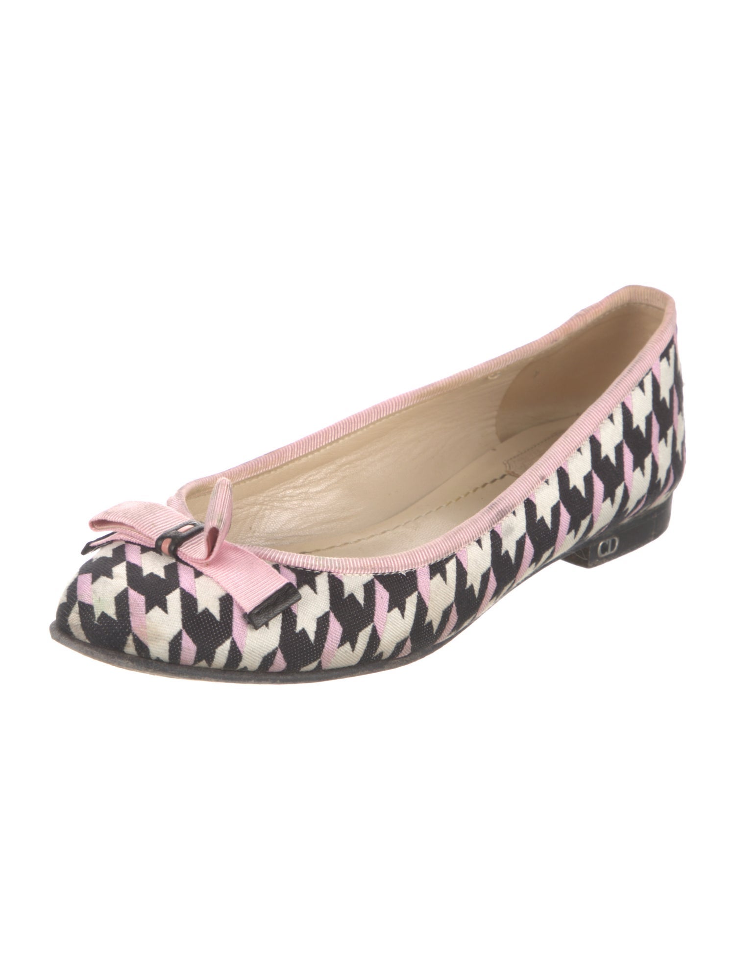 Christian Dior Houndstooth Print Bow Accents Ballet Flats