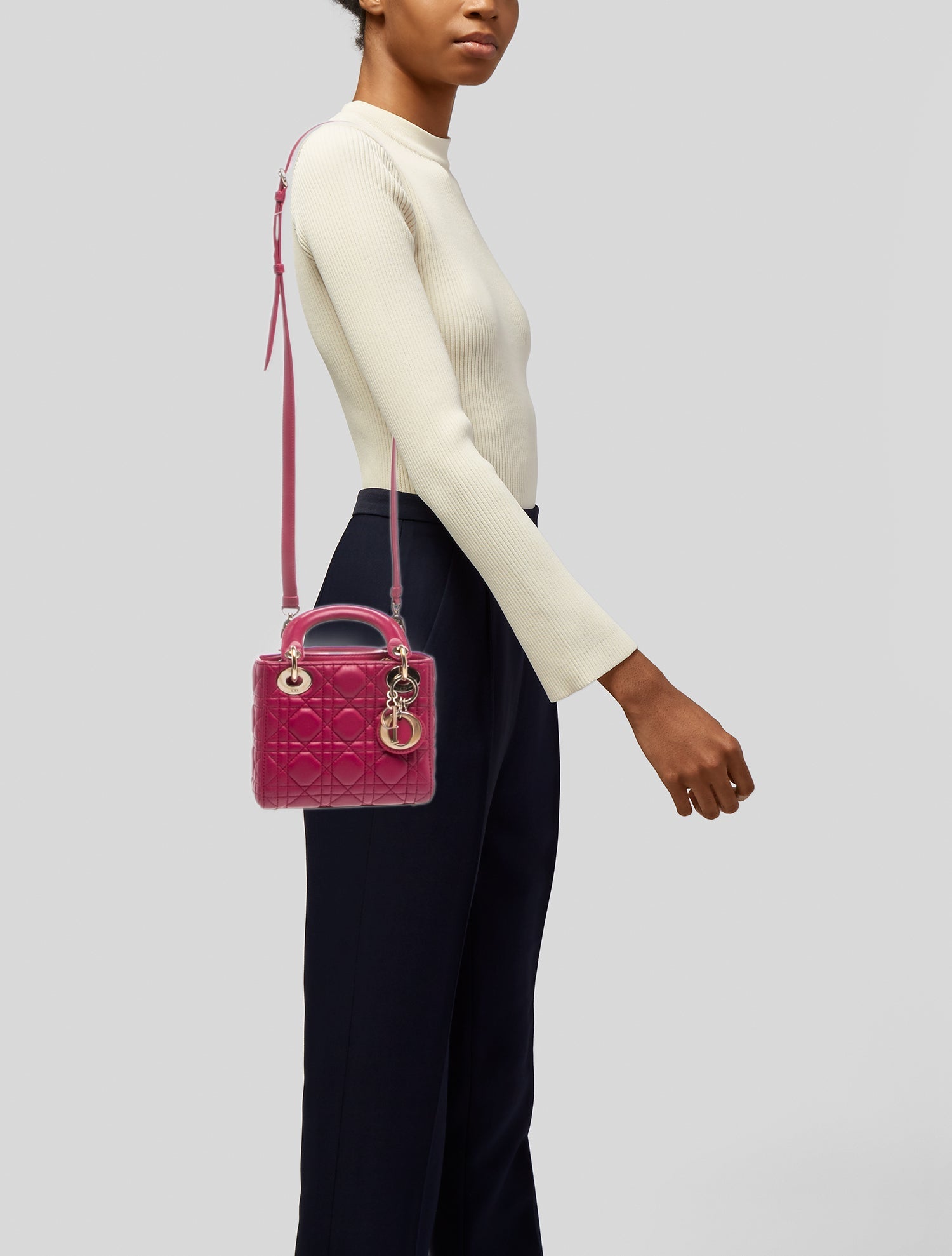 Christian Dior Cannage Lady Dior Mini - Burgundy Handle Bags