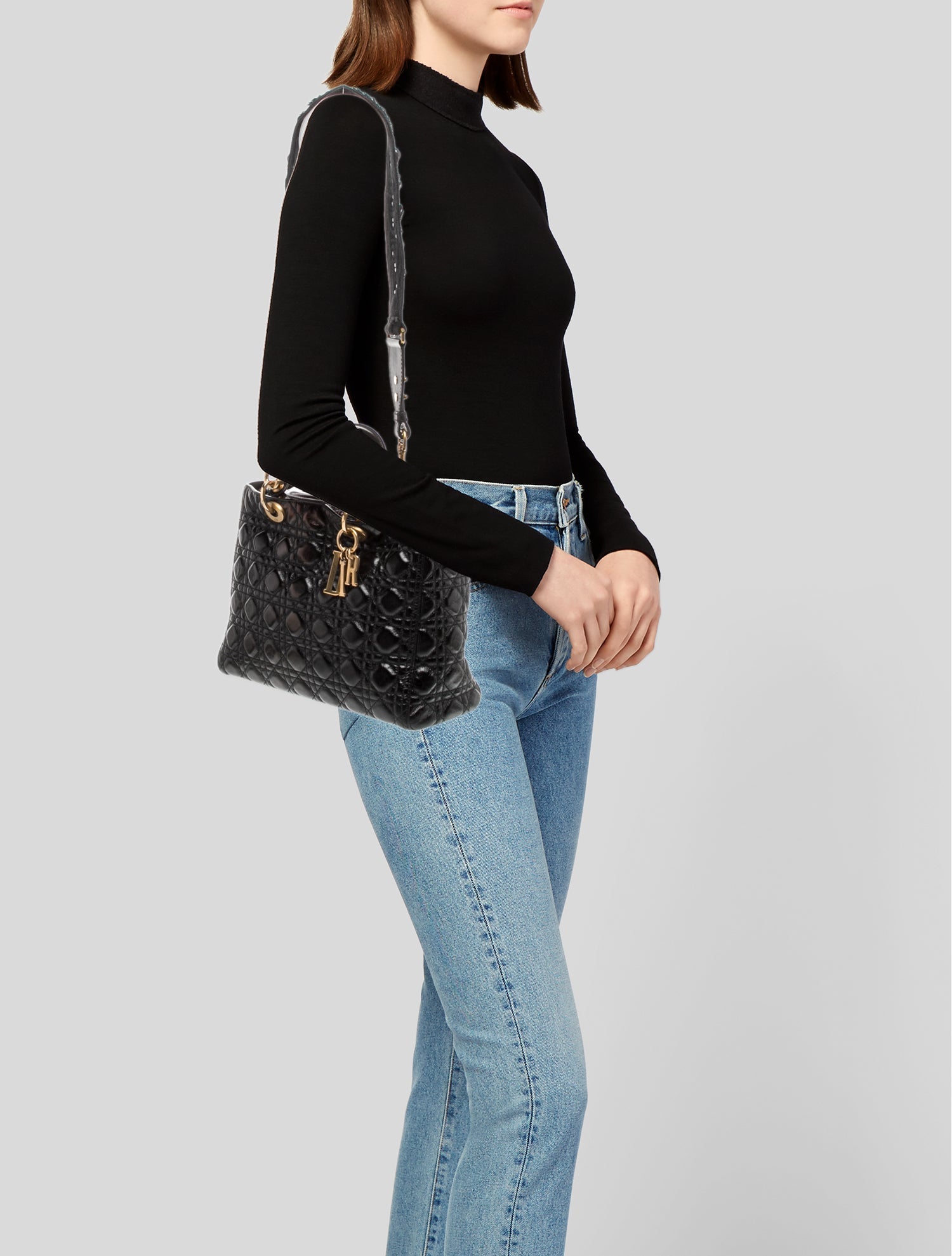 Christian Dior Cannage Lady Dior Large - Black Handle Bags