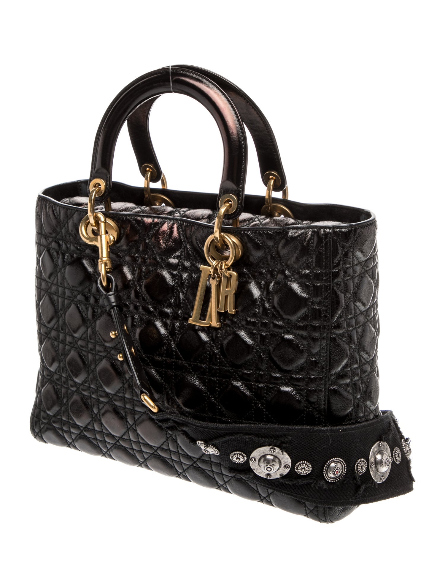 Christian Dior Cannage Lady Dior Large - Black Handle Bags