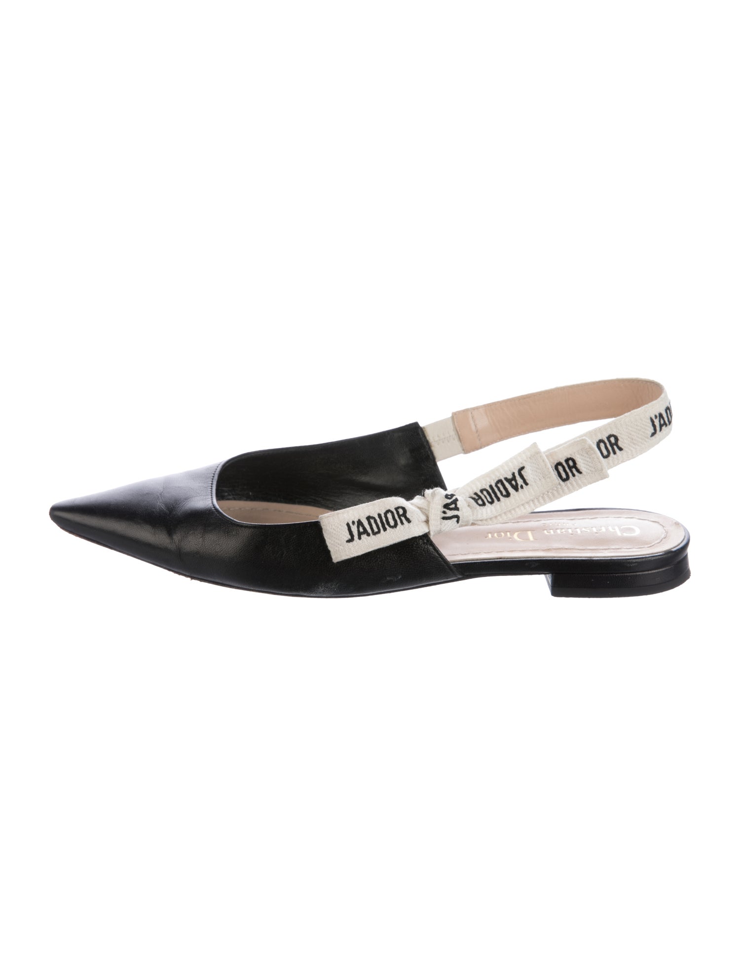 Christian Dior Leather Bow Accents Slingback Flats