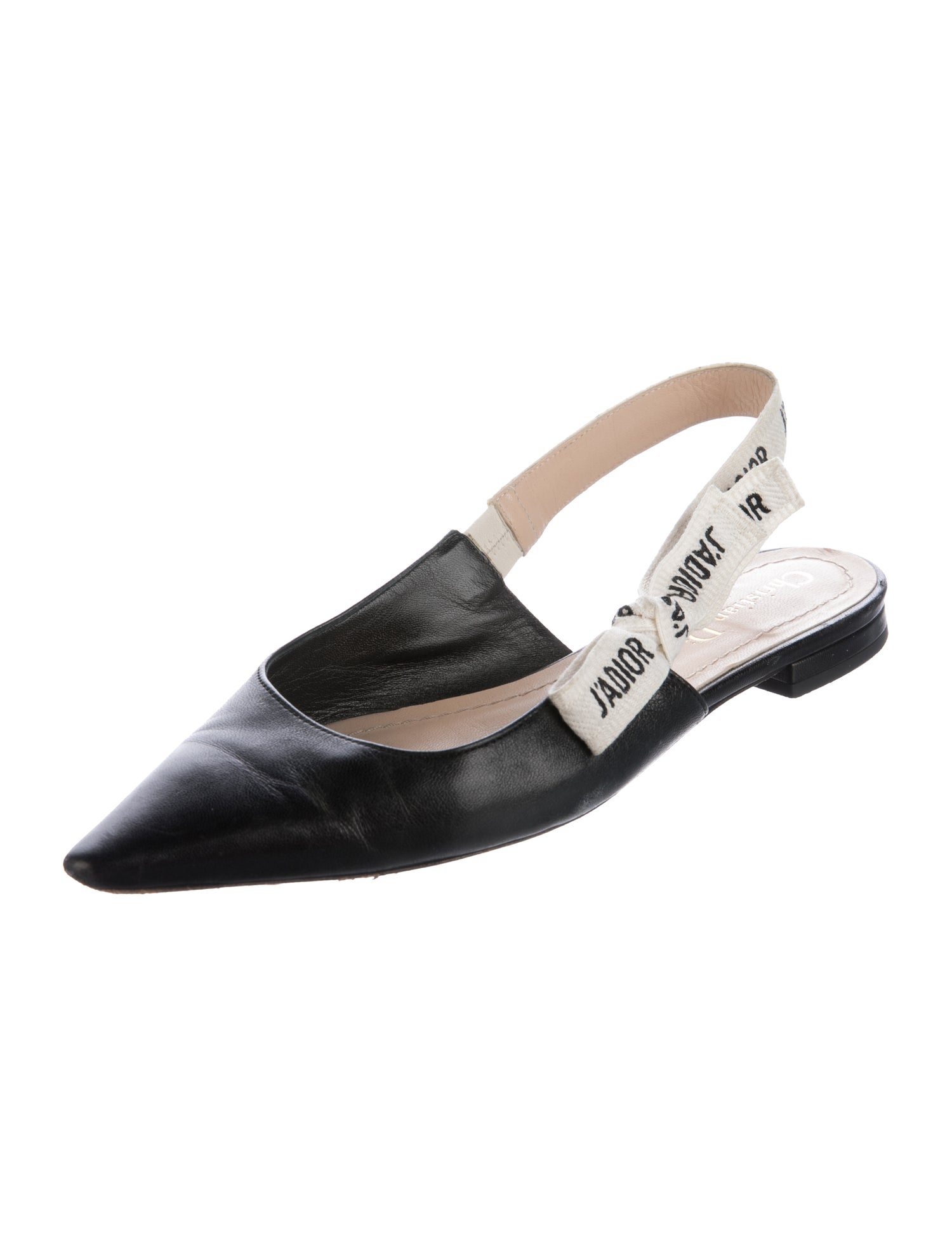 Christian Dior Leather Bow Accents Slingback Flats