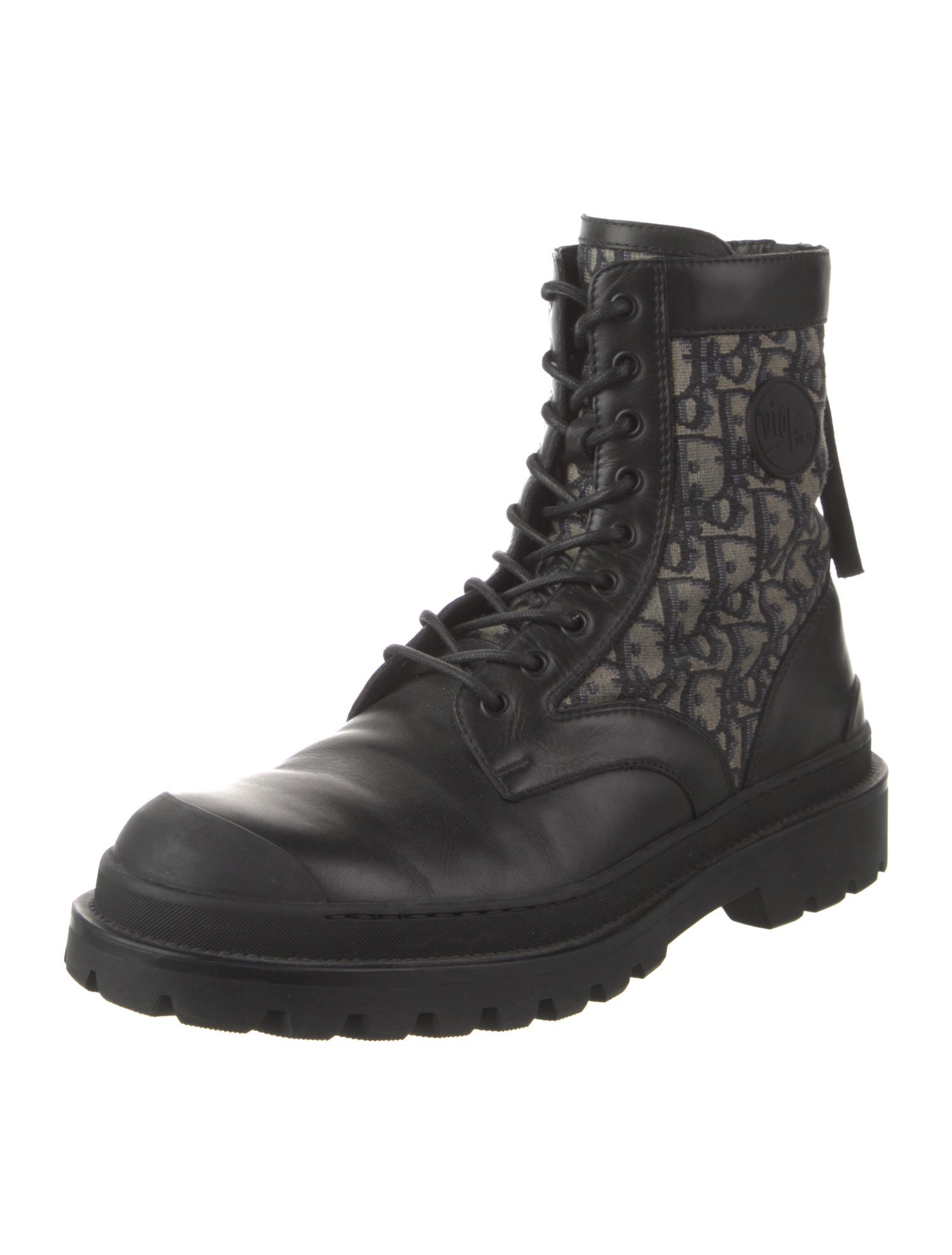 Christian Dior Oblique Jacquard Leather Combat Boots
