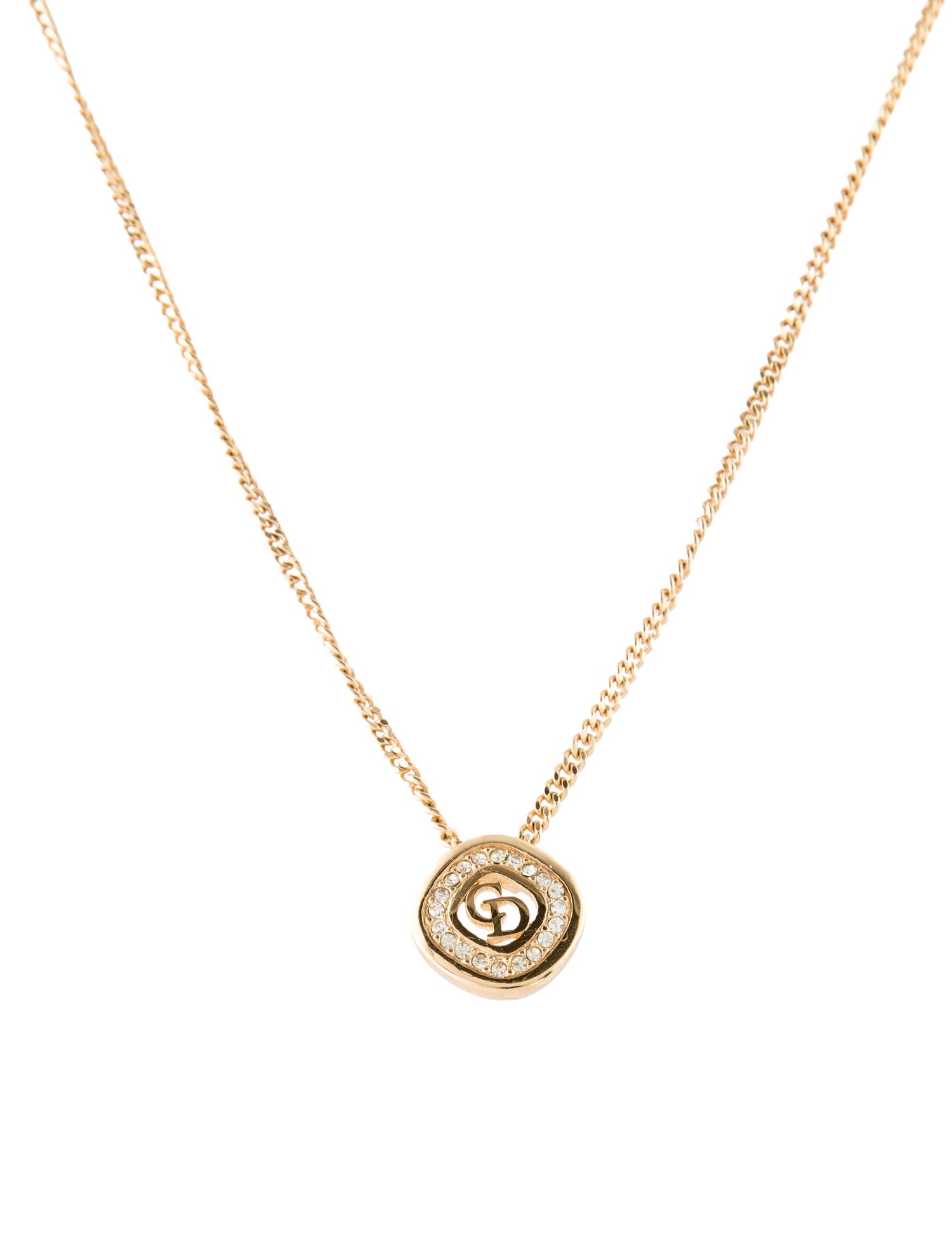 Christian Dior Vintage Crystal CD Pendant Necklace