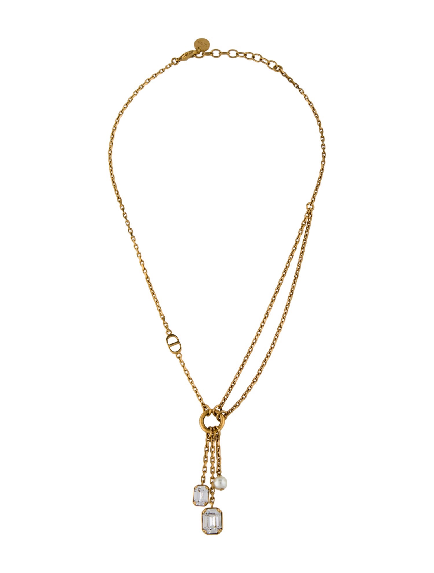 Christian Dior Faux Pearl & Crystal Multistrand Pendant Necklace