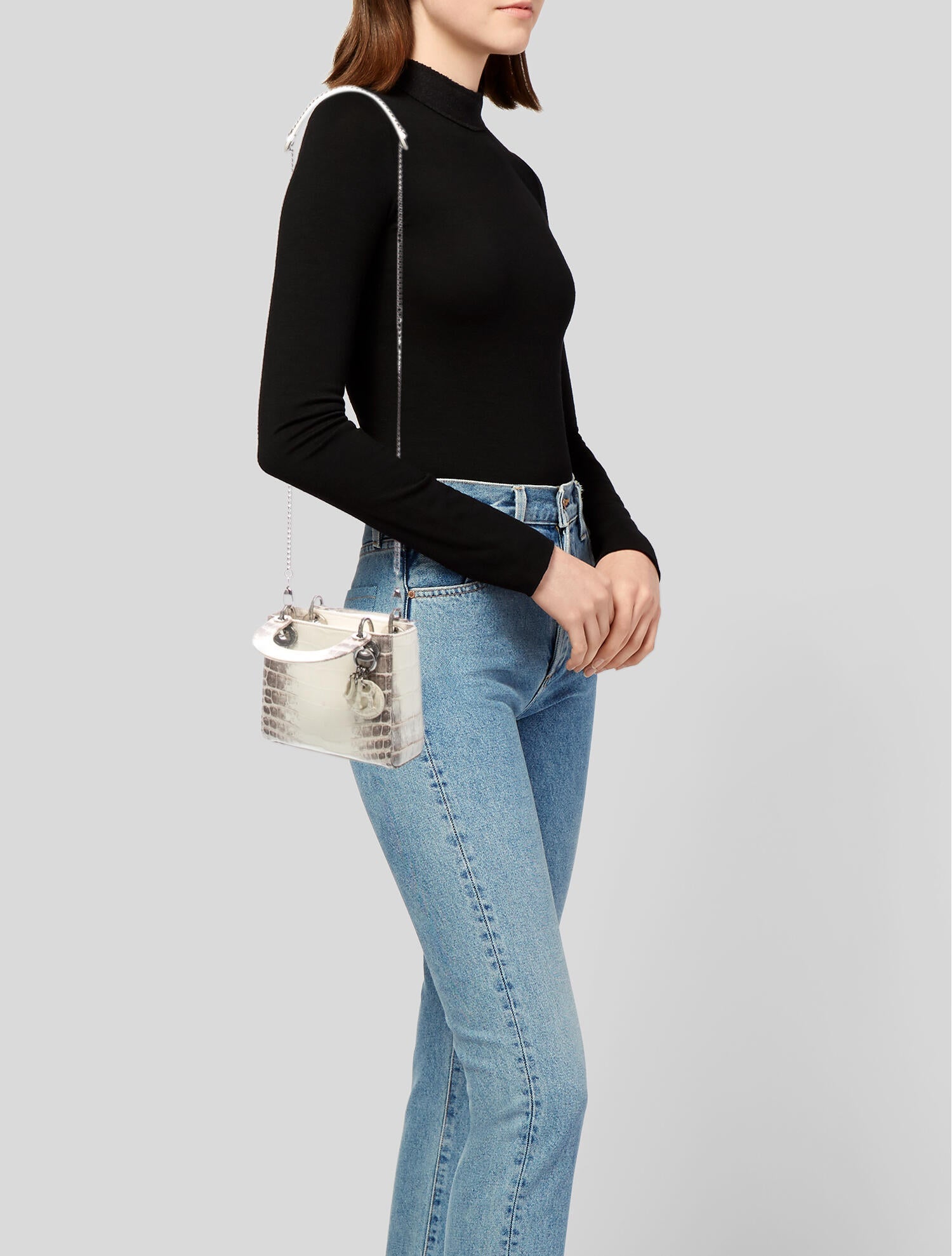 Christian Dior Crocodile Lady Dior Small - White Handle Bags