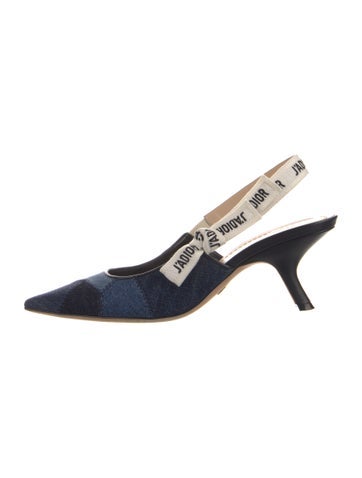 Pre-owned Dior J'a Denim Slingback Pumps In Blue
