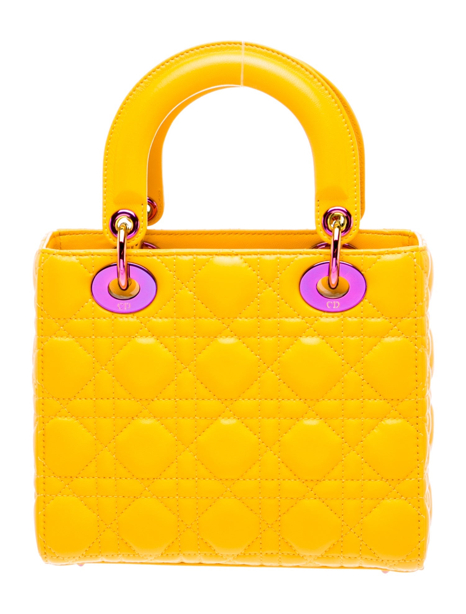 Christian Dior Cannage Lady Dior Small - Yellow Handle Bags