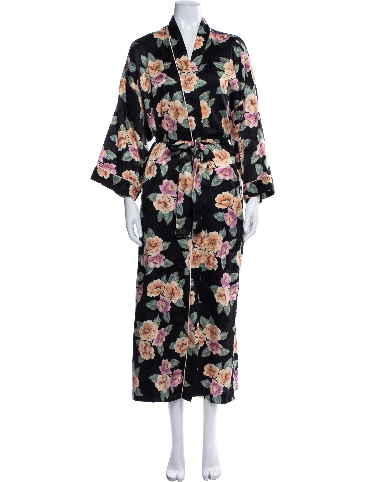 Christian Dior Floral Print Lace Trim Embellishment Robe