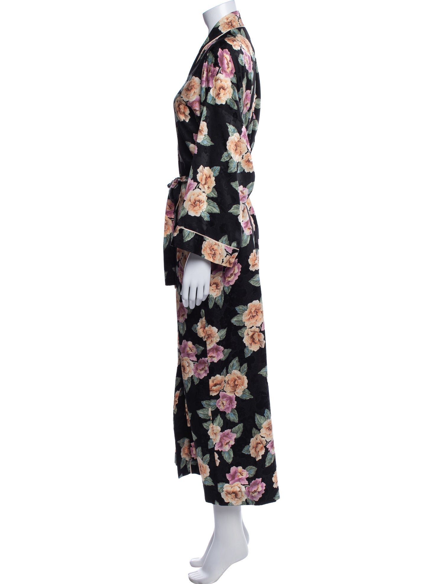 Christian Dior Floral Print Lace Trim Embellishment Robe