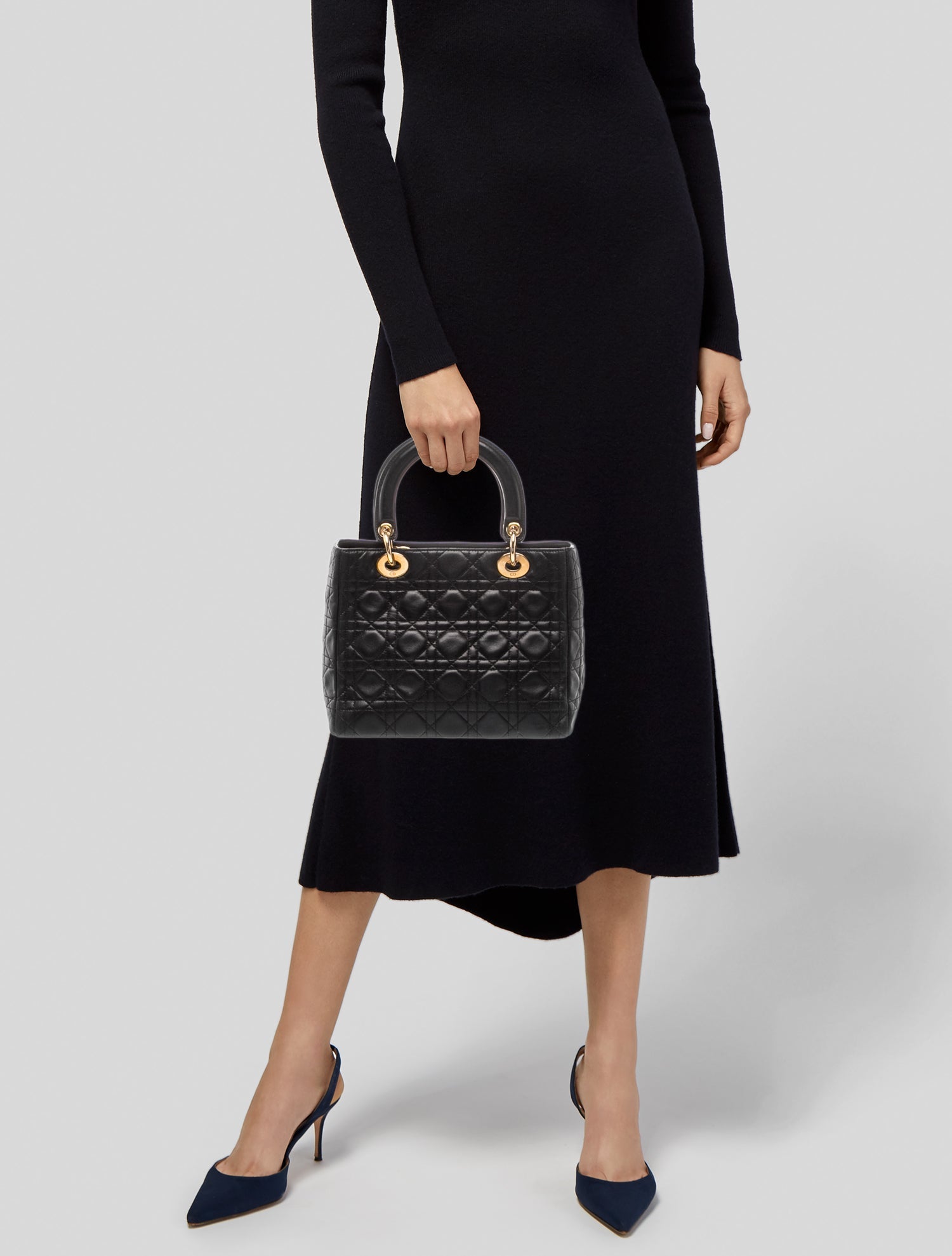 Christian Dior Quilted Lady Dior Medium - Black Handle Bags