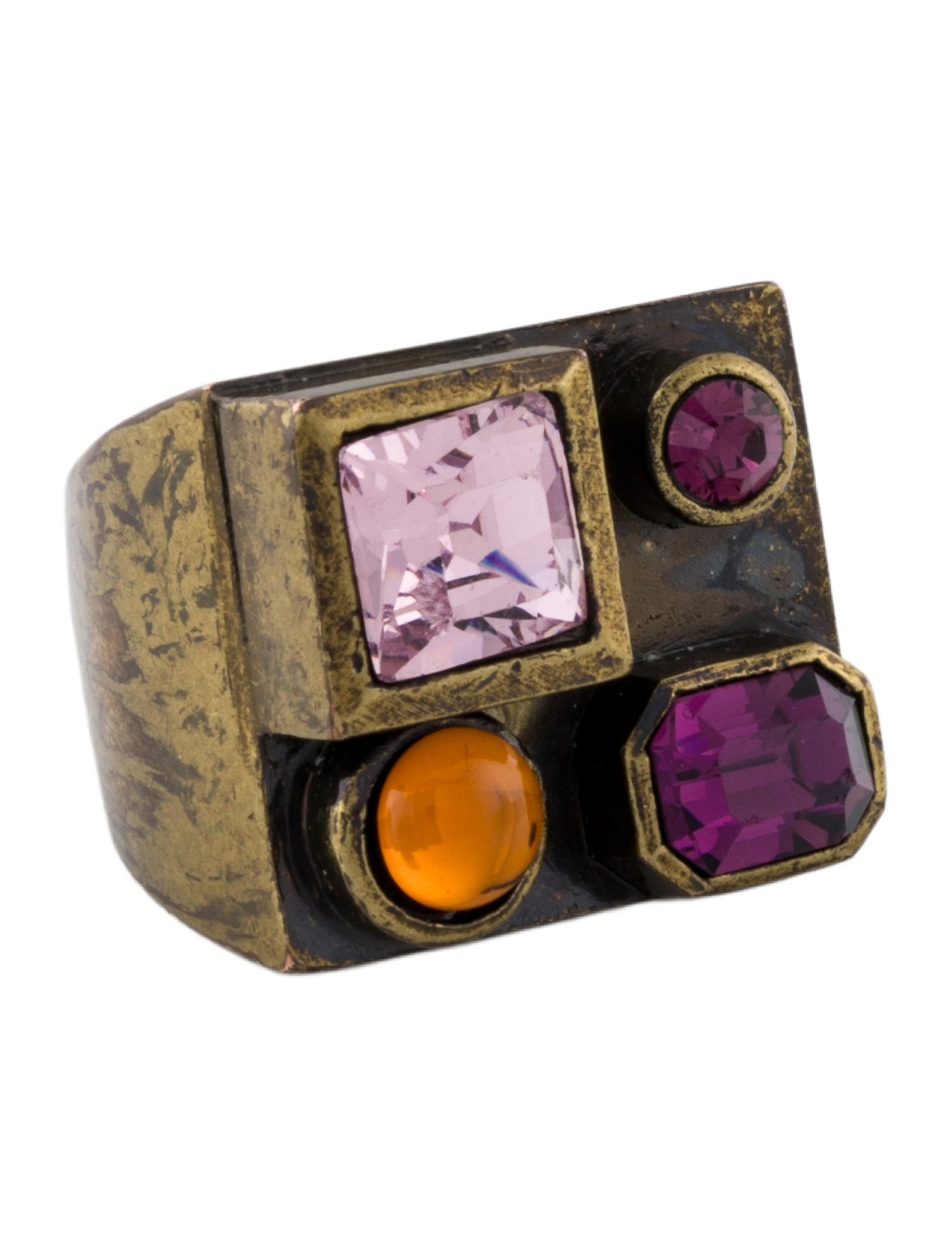 Christian Dior Vintage Crystal & Glass Geometric Signet Ring