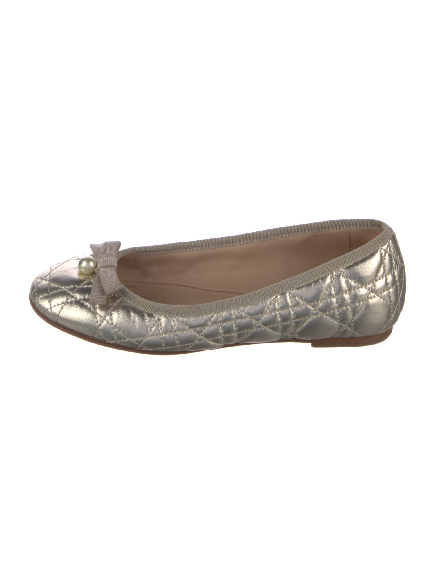 Christian Dior Faux Pearl Accents Leather Ballet Flats