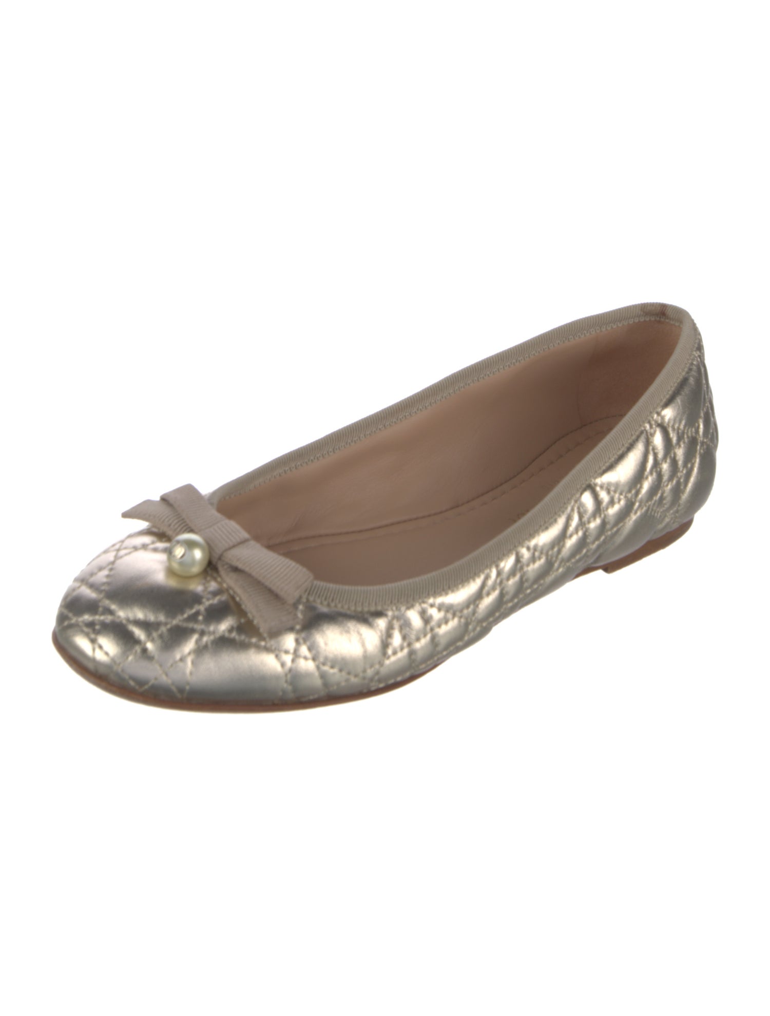 Christian Dior Faux Pearl Accents Leather Ballet Flats