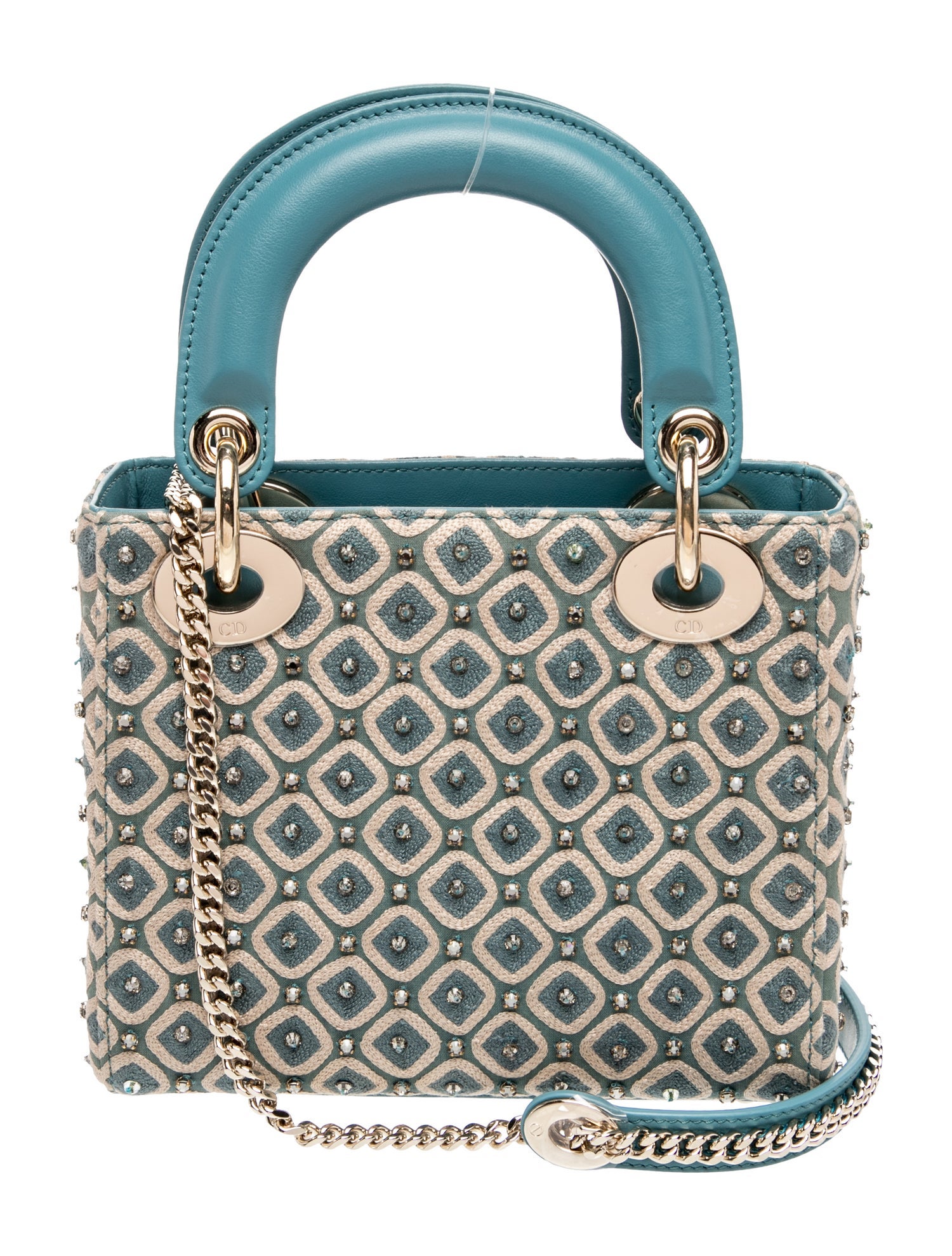 Christian Dior Leather Canvas Lady Dior - Blue Handle Bags