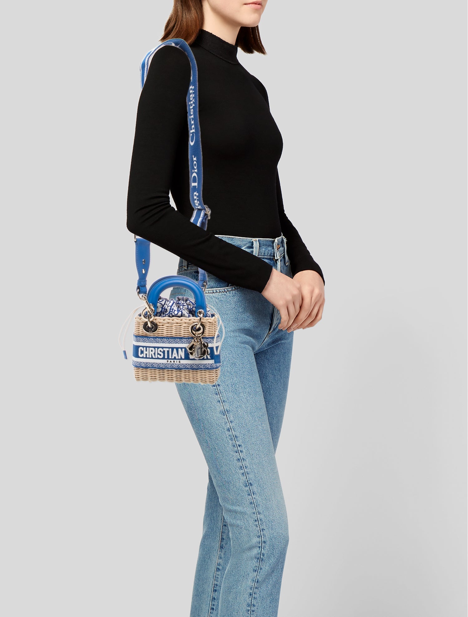 Christian Dior Oblique Jacquard Lady Dior Mini 2022 - Blue Handle