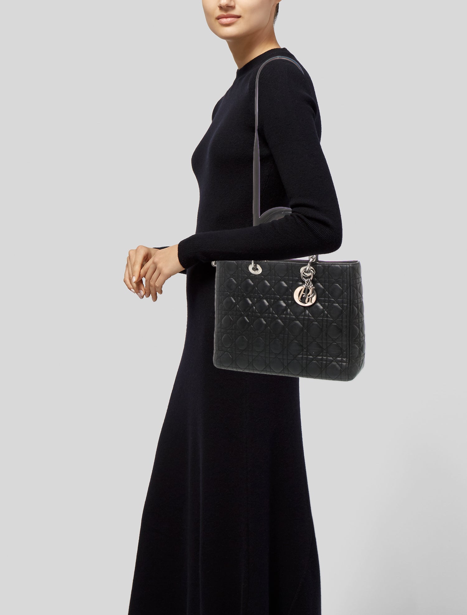 Christian Dior Quilted Lady Dior Large - Black Handle Bags