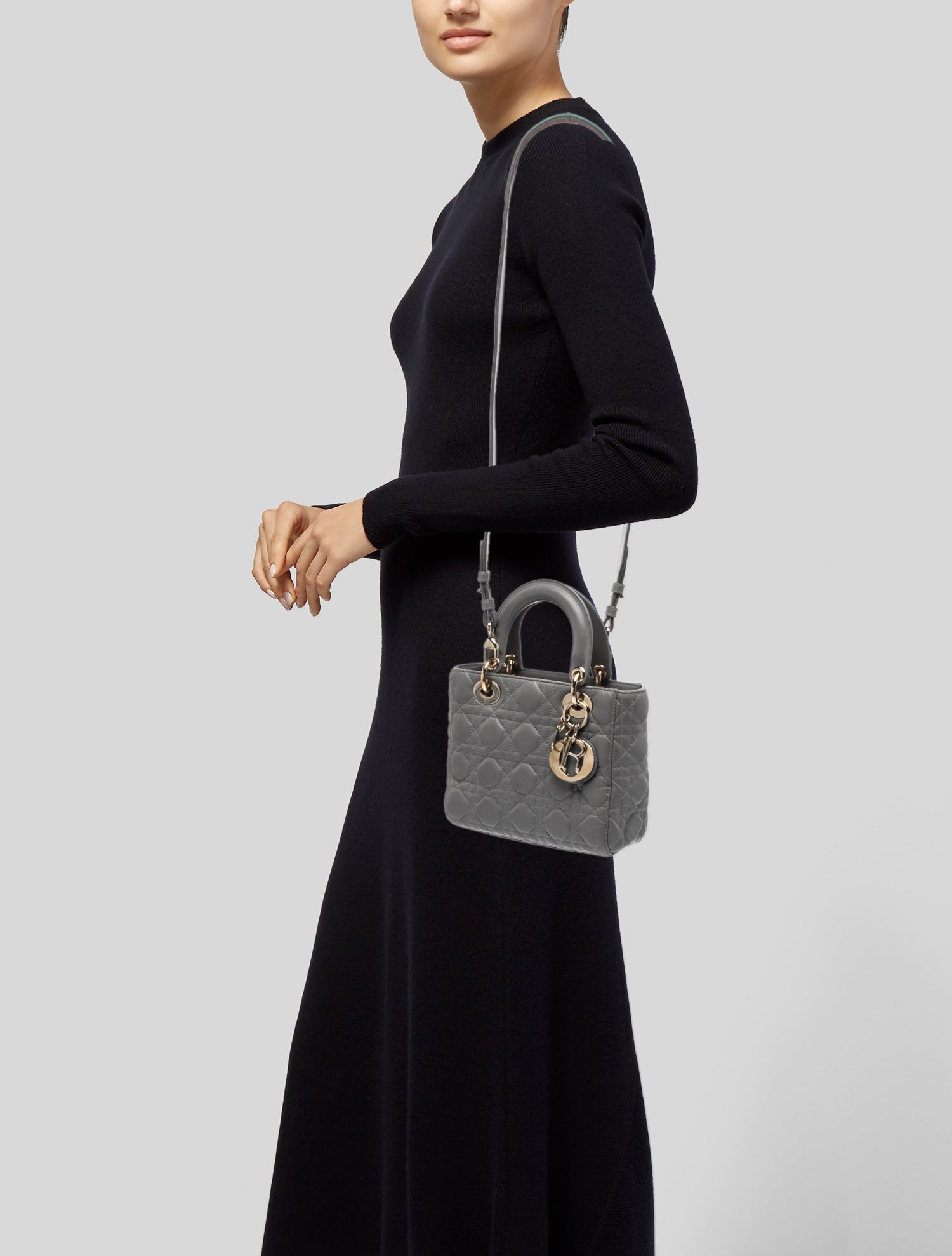 Christian Dior Cannage Lady Dior - Grey Handle Bags, Handbags