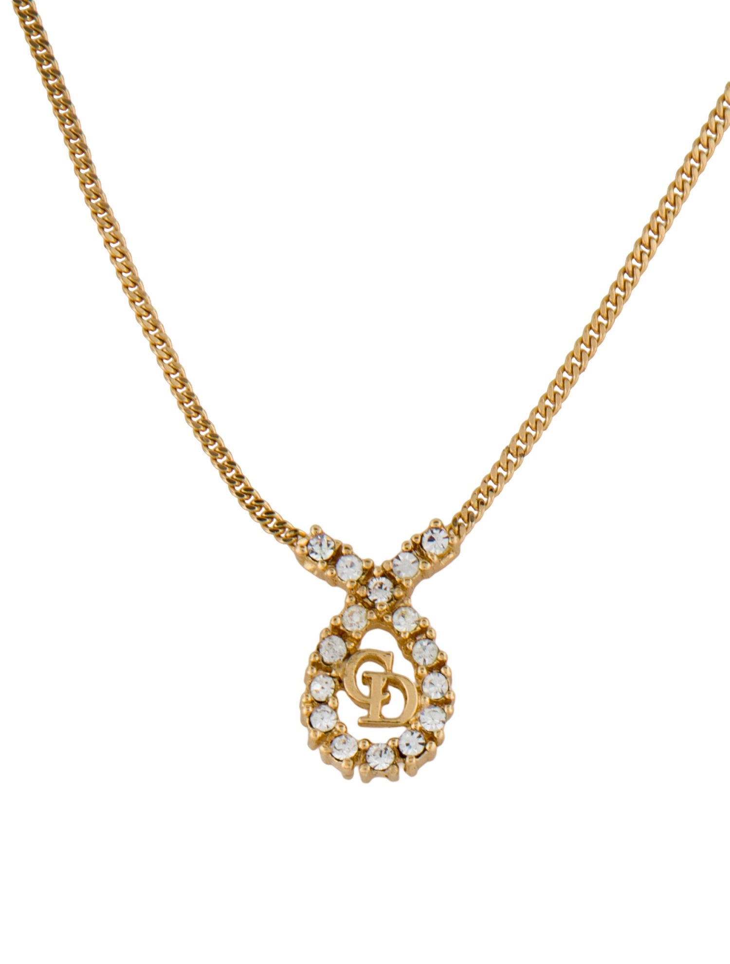 Christian Dior Vintage Crystal CD Pendant Necklace