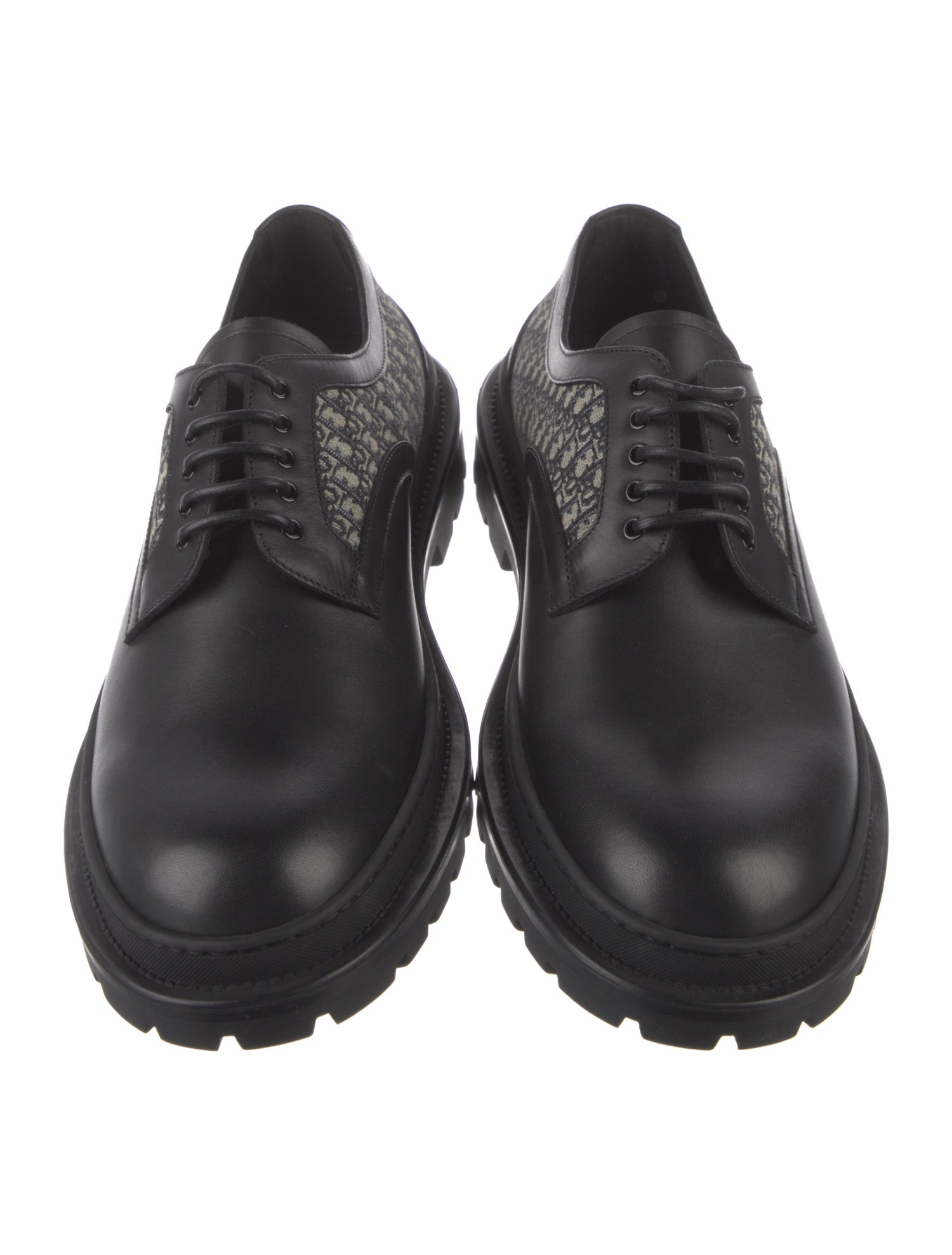 Christian Dior Oblique Jacquard Leather Derby Shoes - Black
