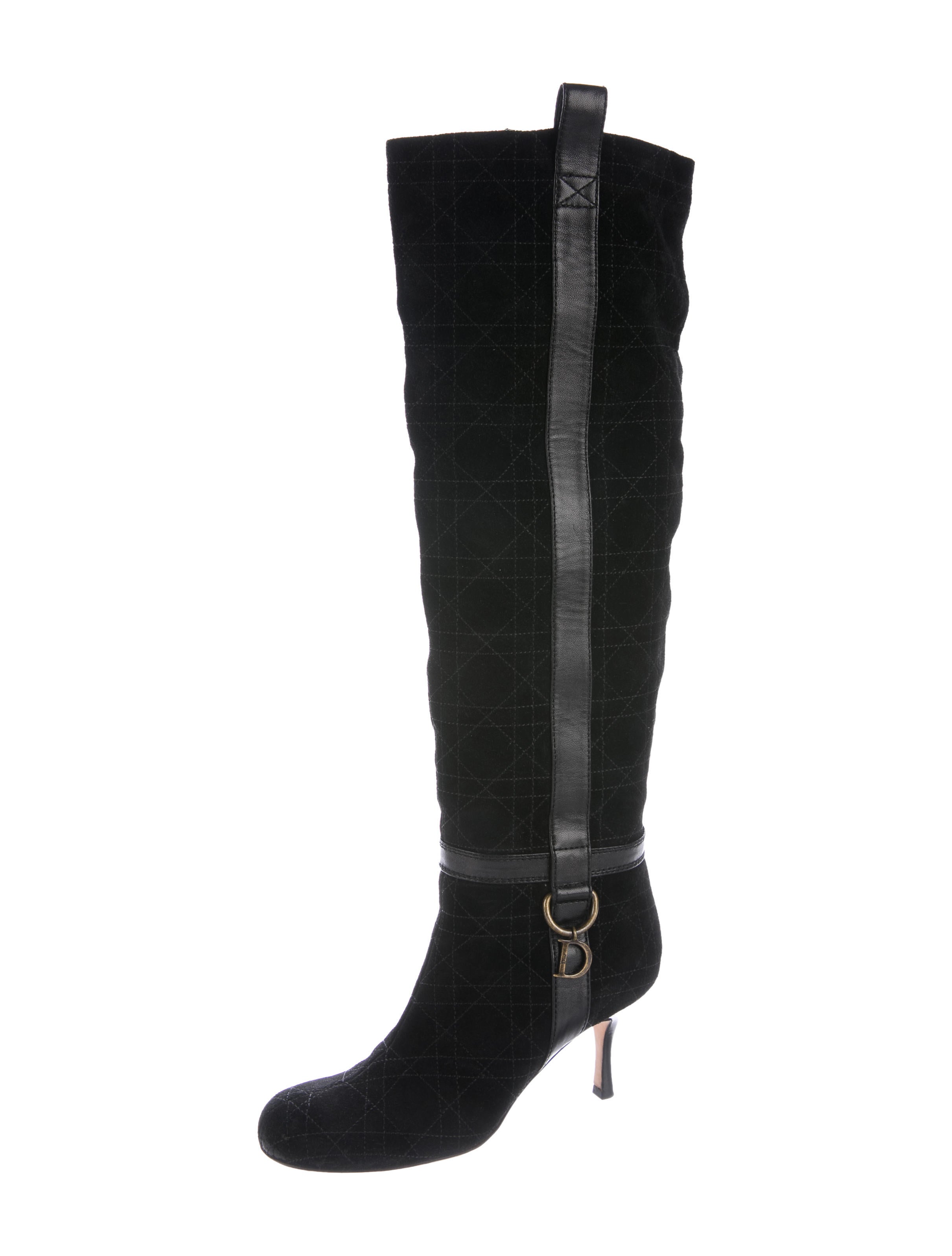 Christian Dior Quilted Suede KneeHigh Boots Black Boots, Shoes