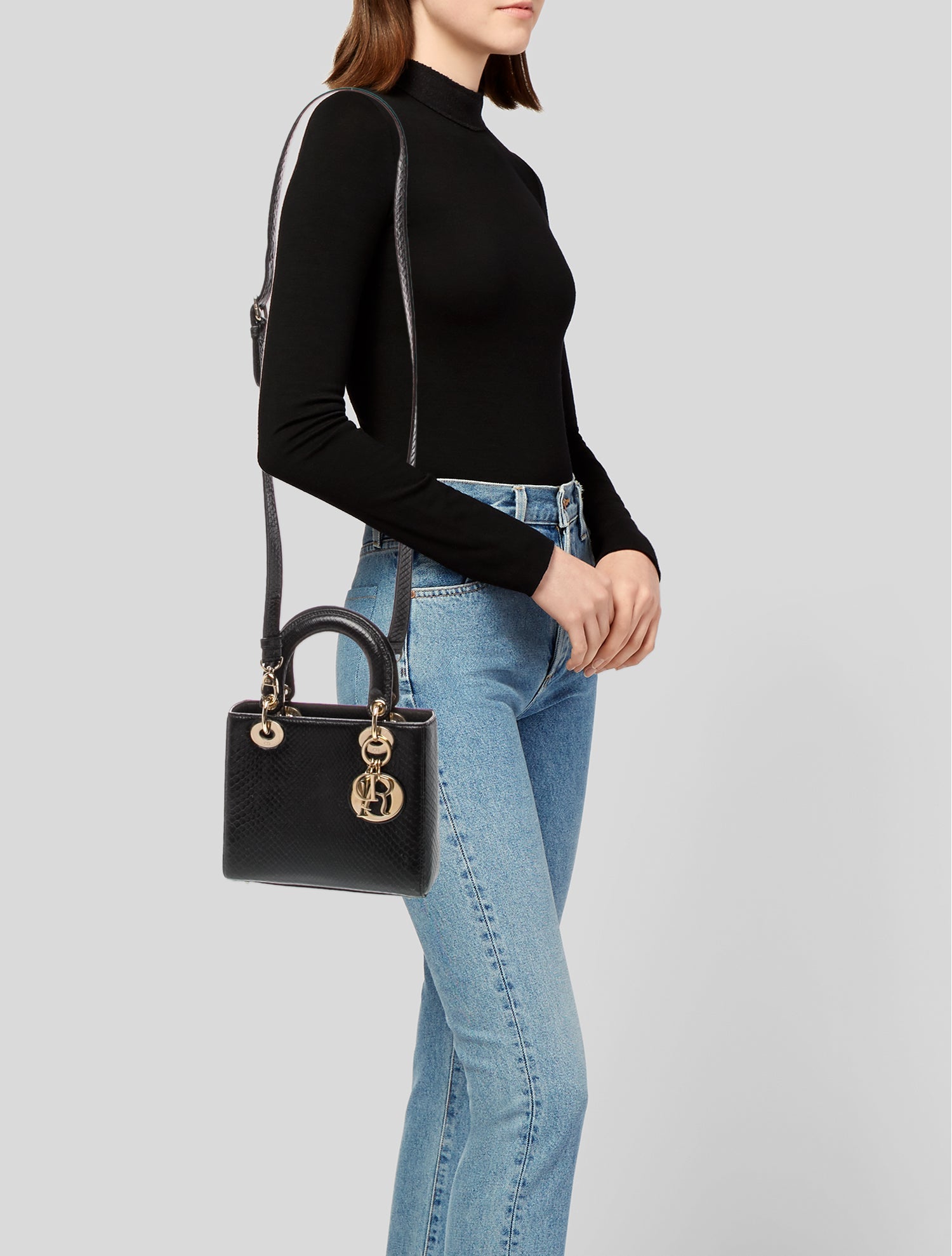 Christian Dior Snakeskin Lady Dior - Black Handle Bags, Handbags