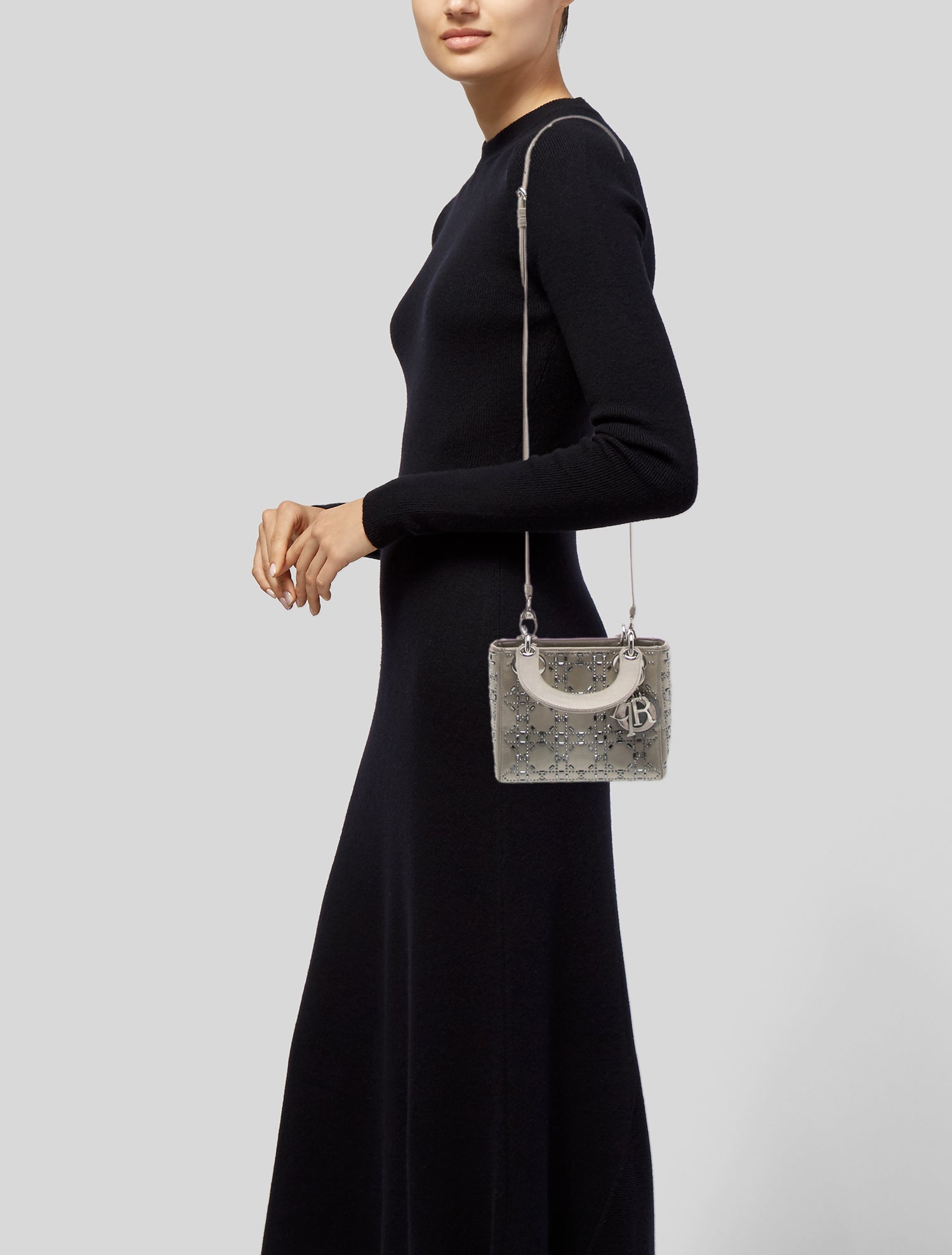 Christian Dior Cannage Lady Dior Mini - Grey Handle Bags, Handbags